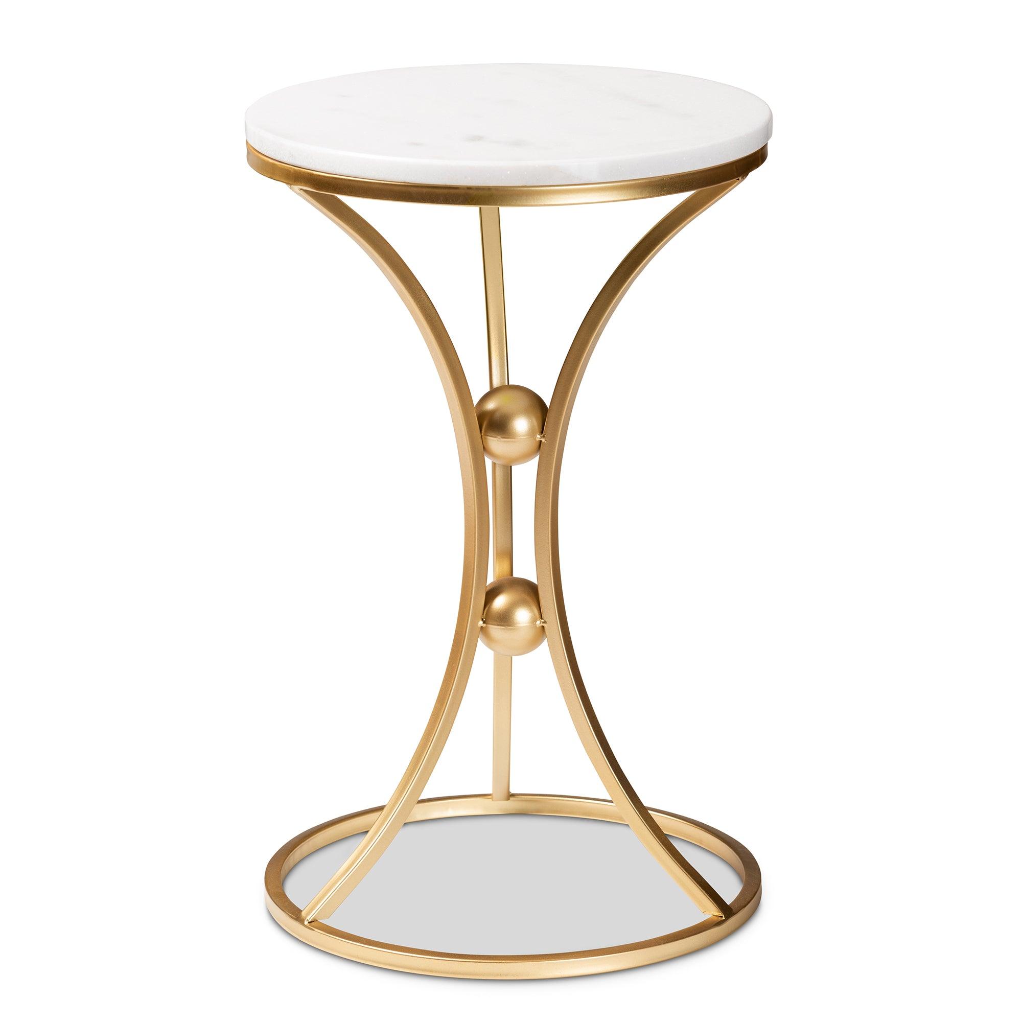 Tarmon Modern and Contemporary Finished Metal End Table with Marble Tabletop