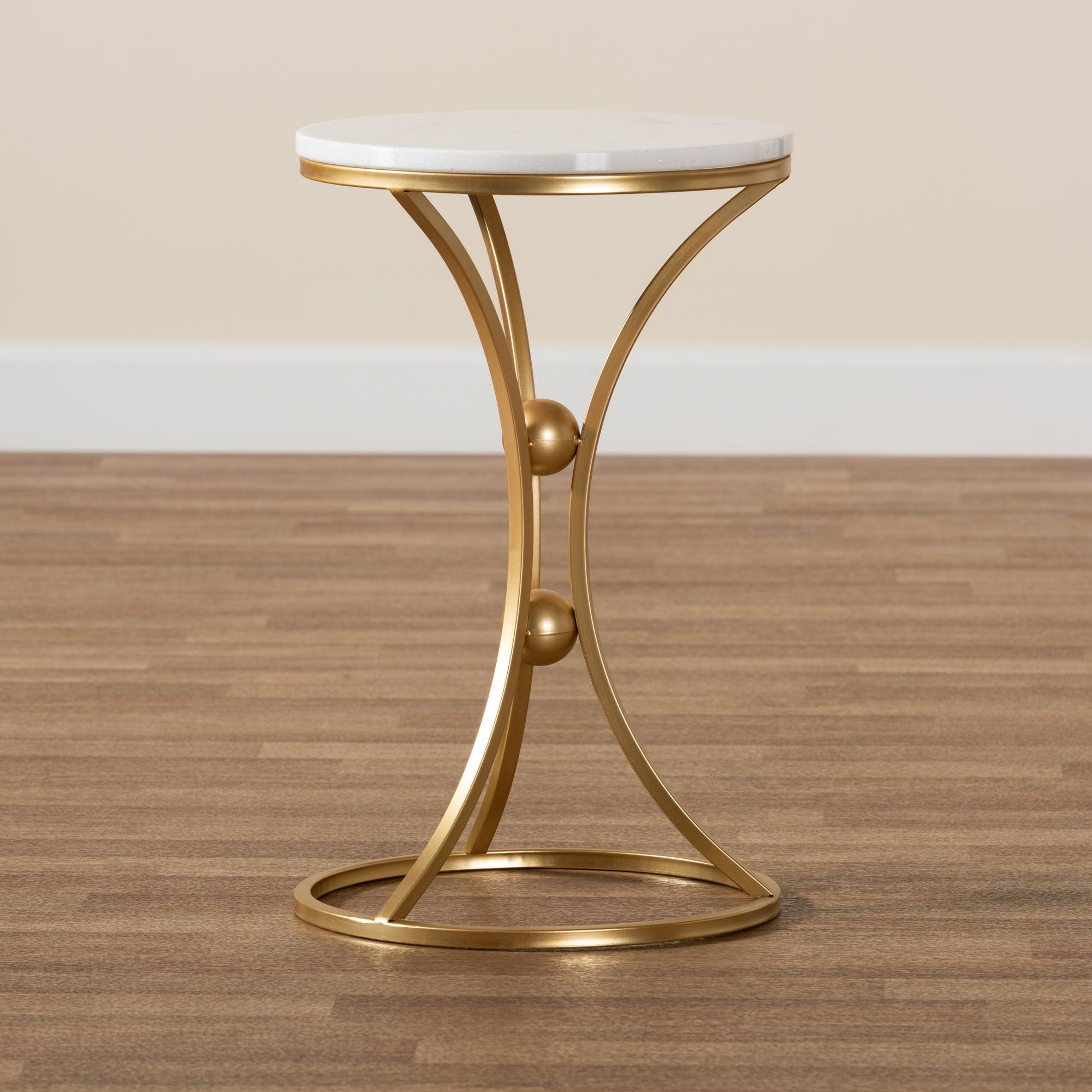 Tarmon Modern and Contemporary Finished Metal End Table with Marble Tabletop