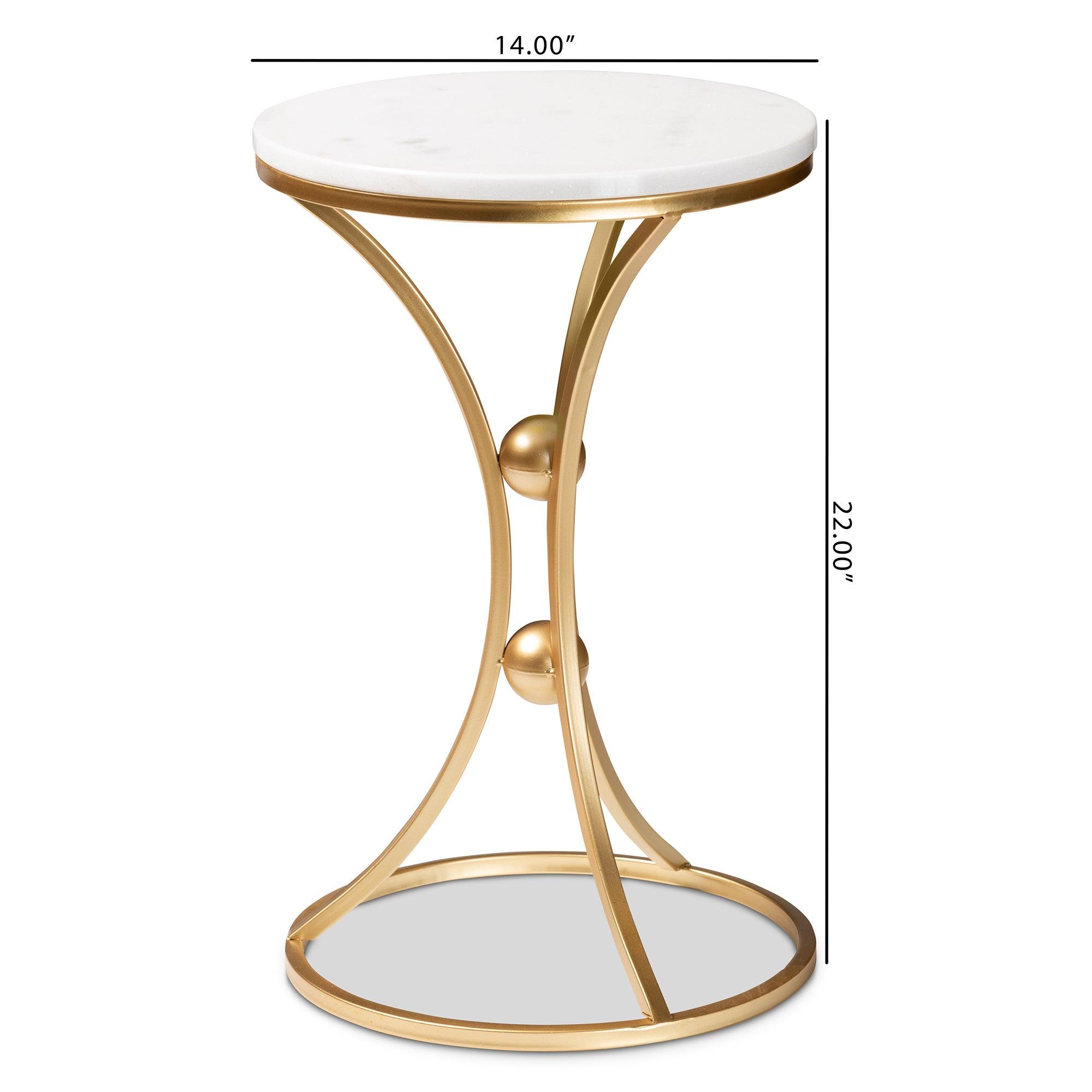 Tarmon Modern and Contemporary Finished Metal End Table with Marble Tabletop