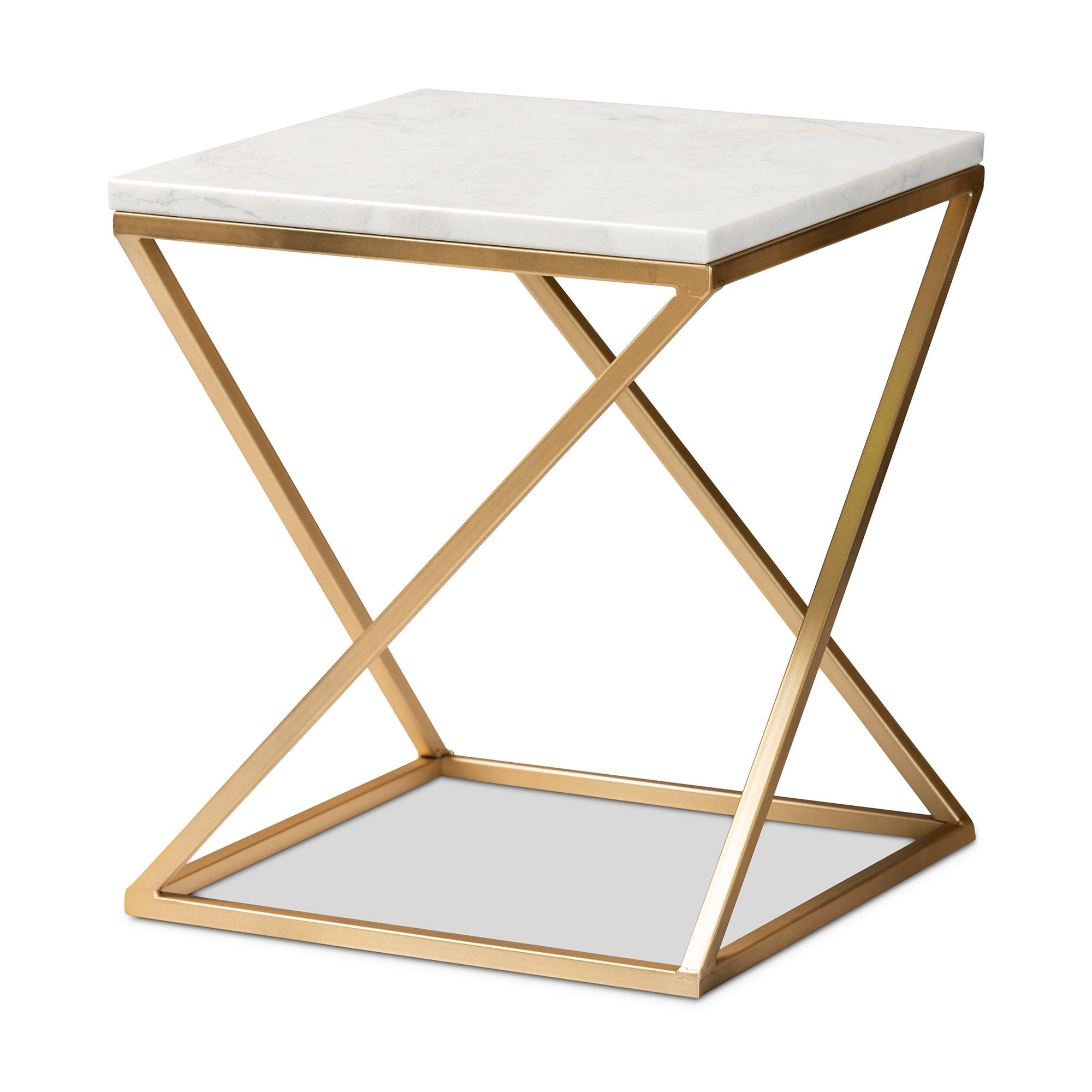 Hadley Modern and Contemporary Finished Metal End Table with Marble Tabletop