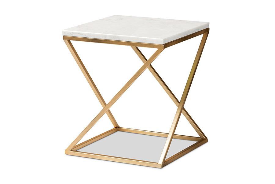 Hadley Modern and Contemporary Finished Metal End Table with Marble Tabletop