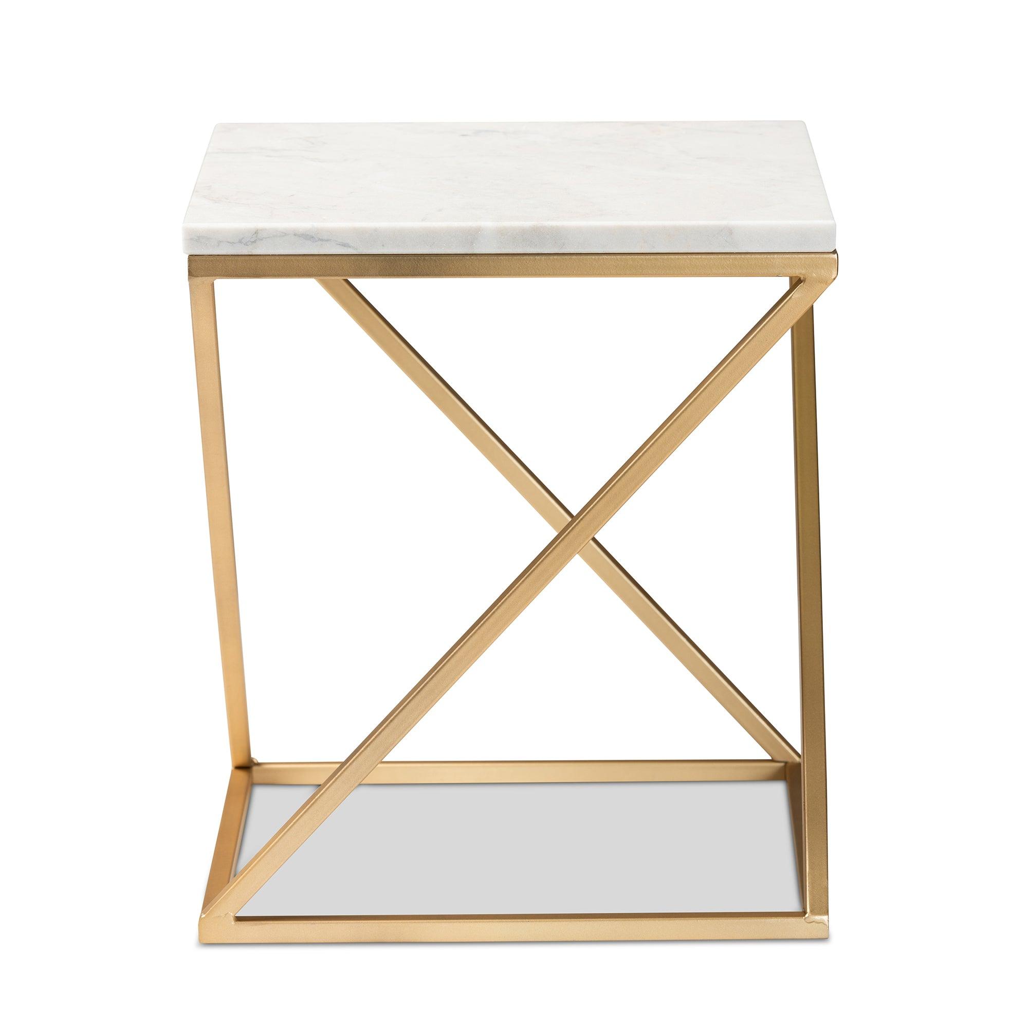 Hadley Modern and Contemporary Finished Metal End Table with Marble Tabletop