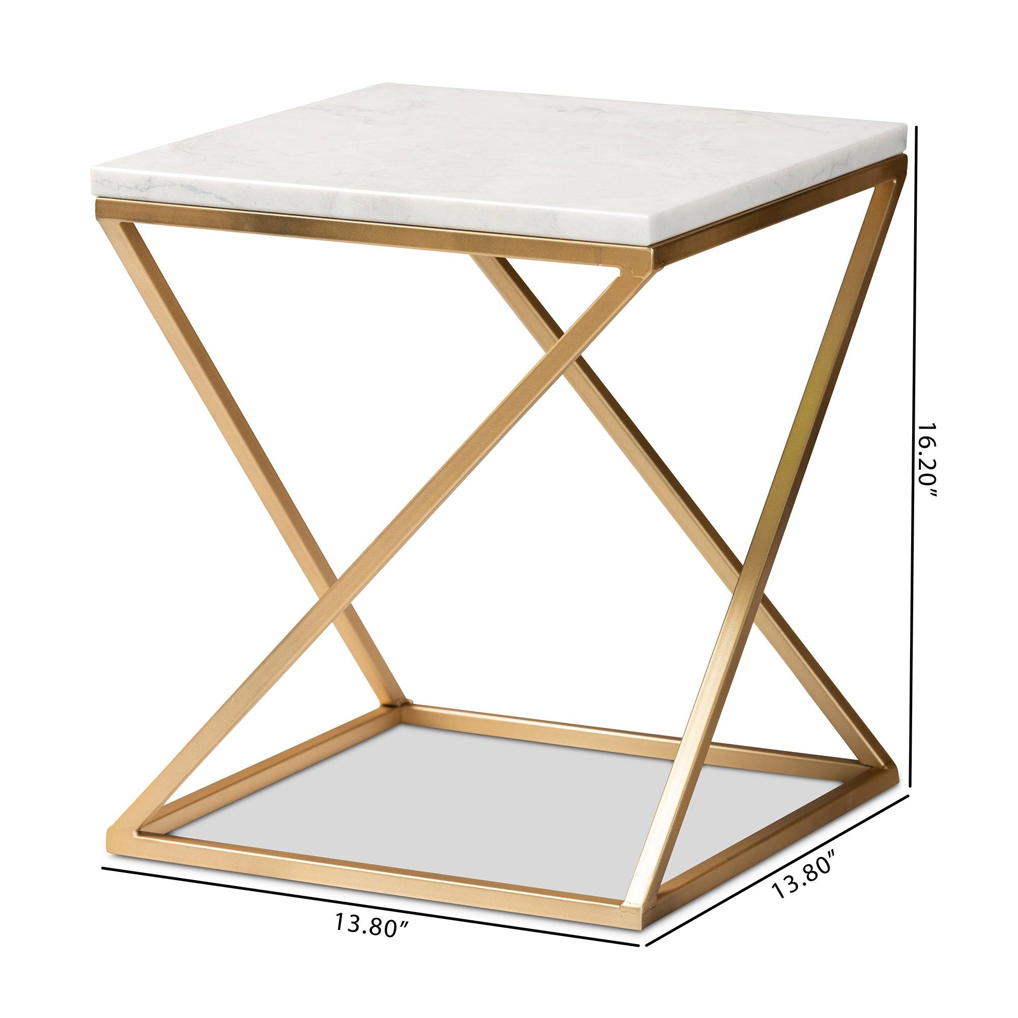 Hadley Modern and Contemporary Finished Metal End Table with Marble Tabletop