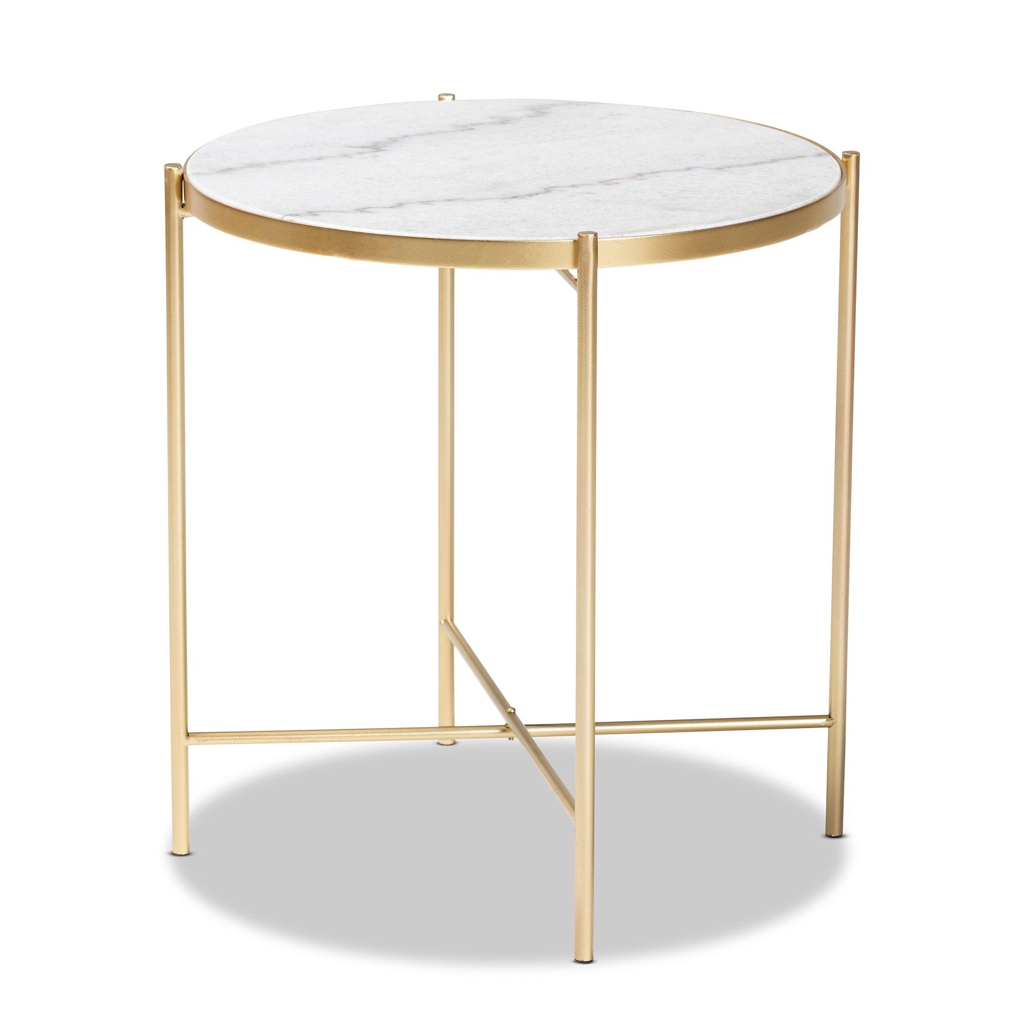 Maddock Modern and Contemporary Finished Metal End Table with Marble Tabletop