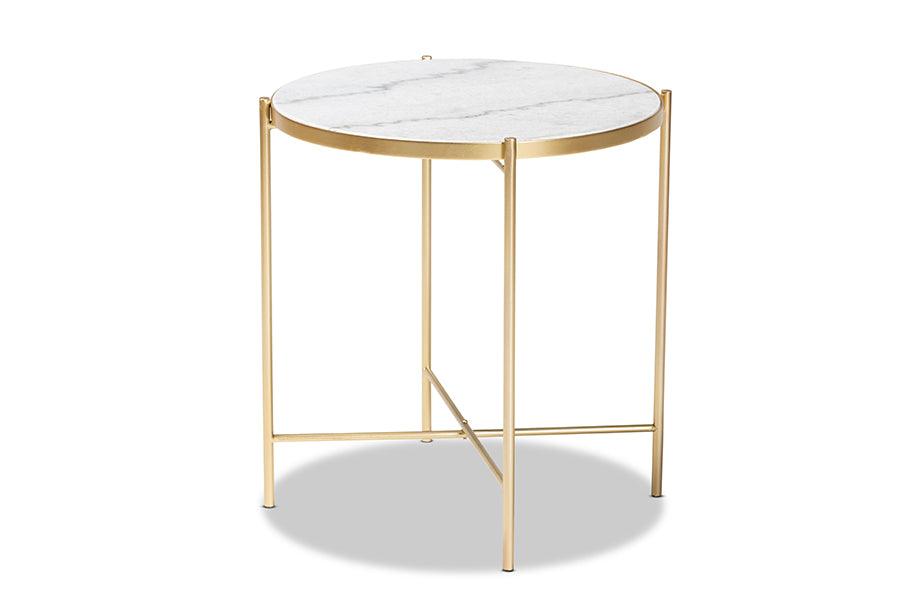 Maddock Modern and Contemporary Finished Metal End Table with Marble Tabletop