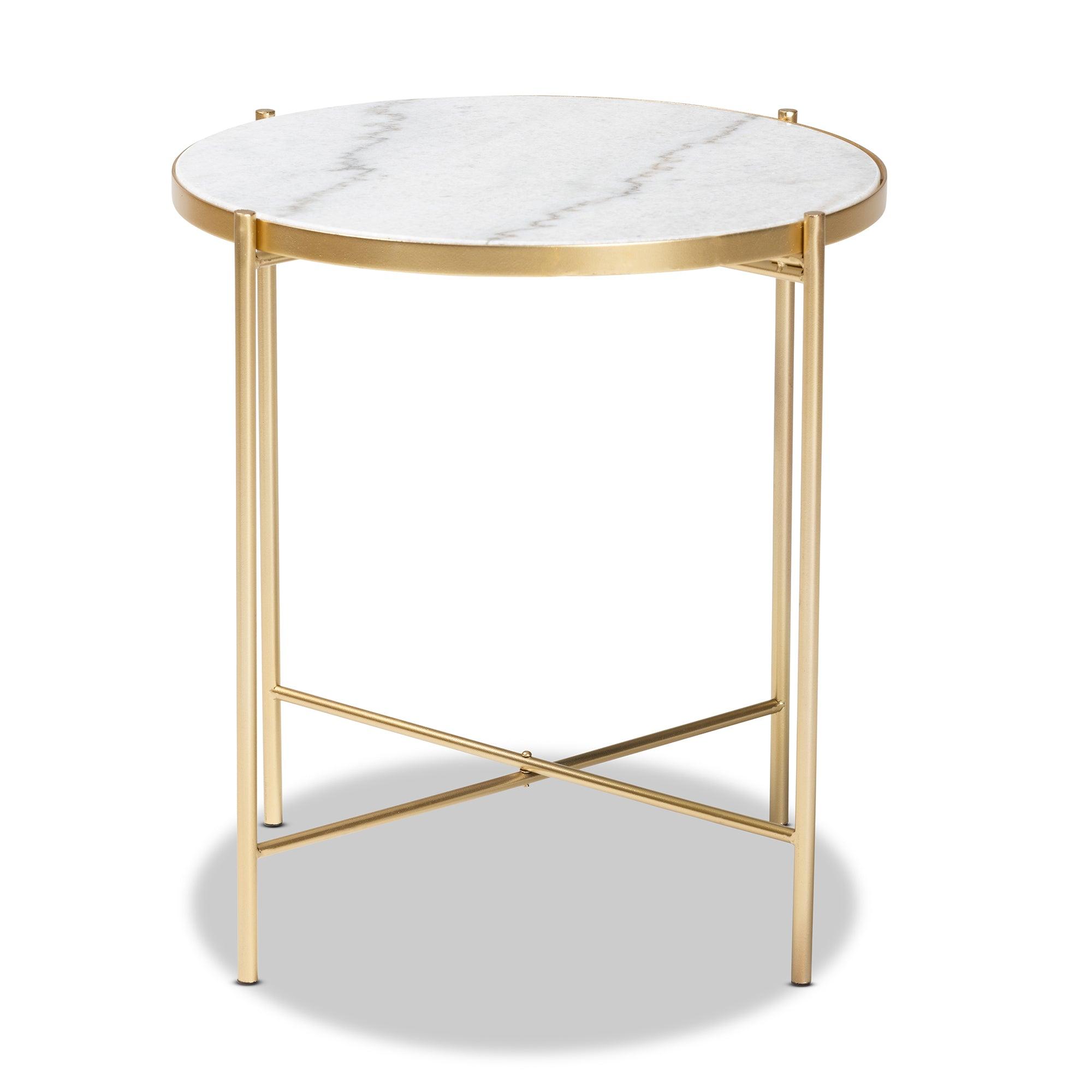 Maddock Modern and Contemporary Finished Metal End Table with Marble Tabletop