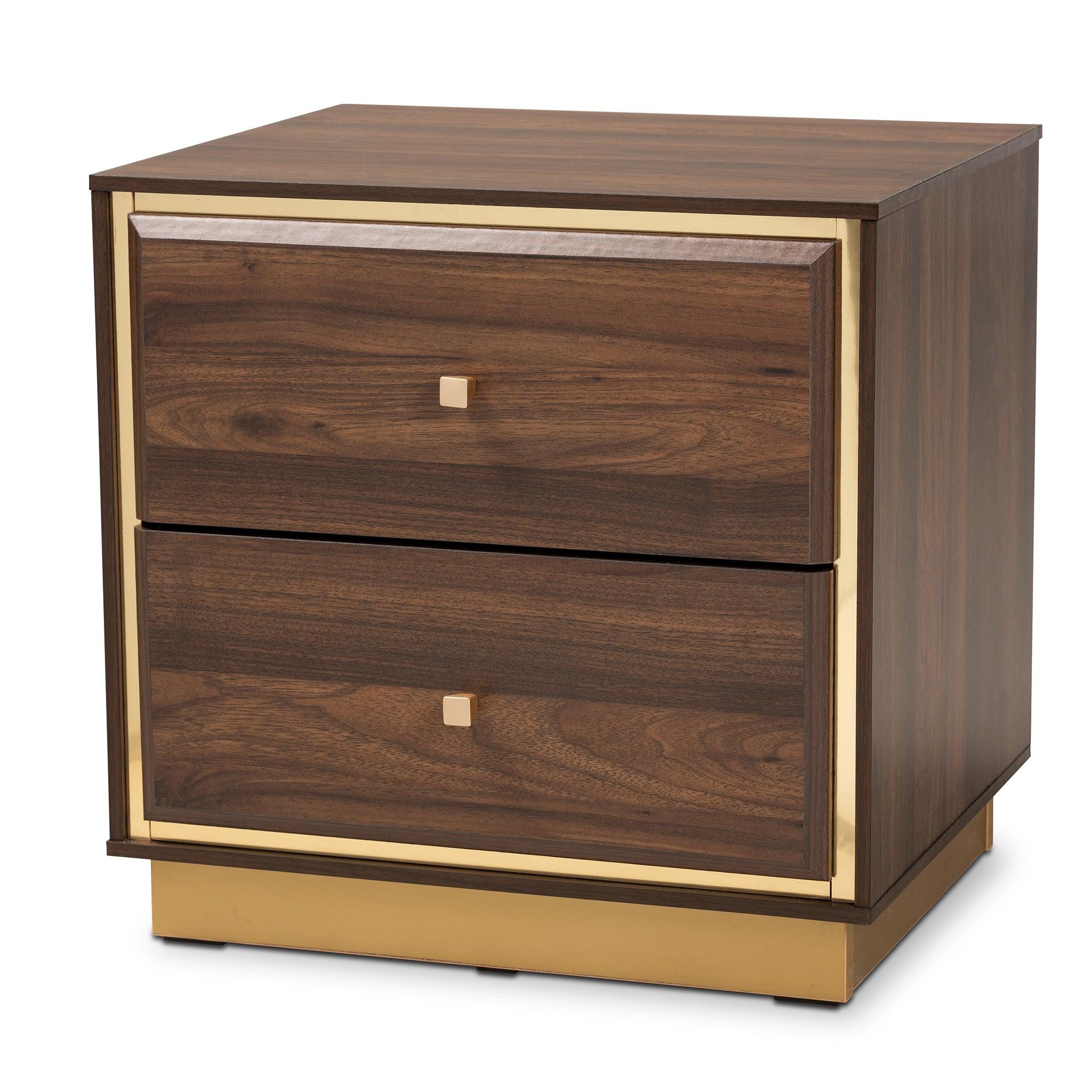 Cormac Mid-Century Modern Transitional Finished Wood and Metal 2-Drawer Nightstand