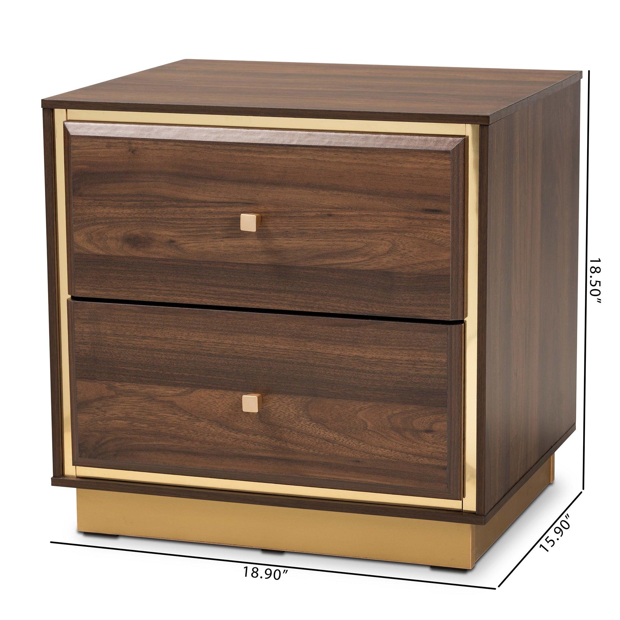 Cormac Mid-Century Modern Transitional Finished Wood and Metal 2-Drawer Nightstand