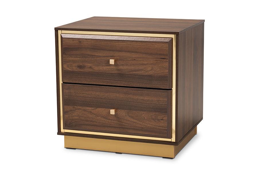 Cormac Mid-Century Modern Transitional Finished Wood and Metal 2-Drawer Nightstand