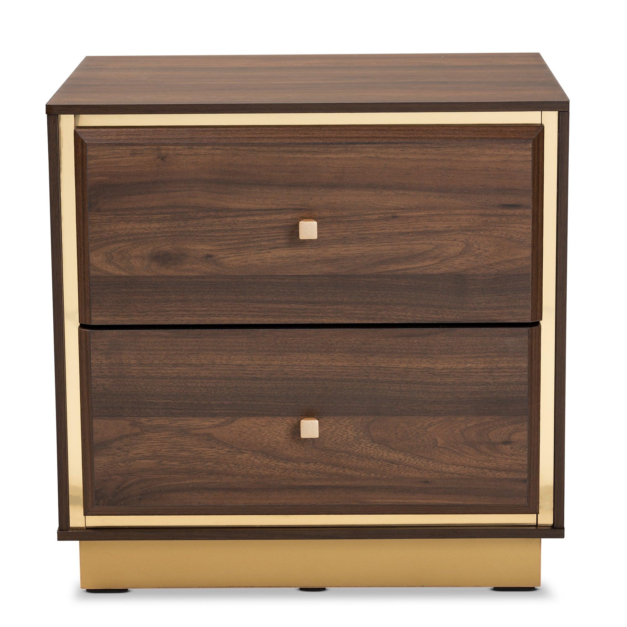 Cormac Mid-Century Modern Transitional Finished Wood and Metal 2-Drawer Nightstand