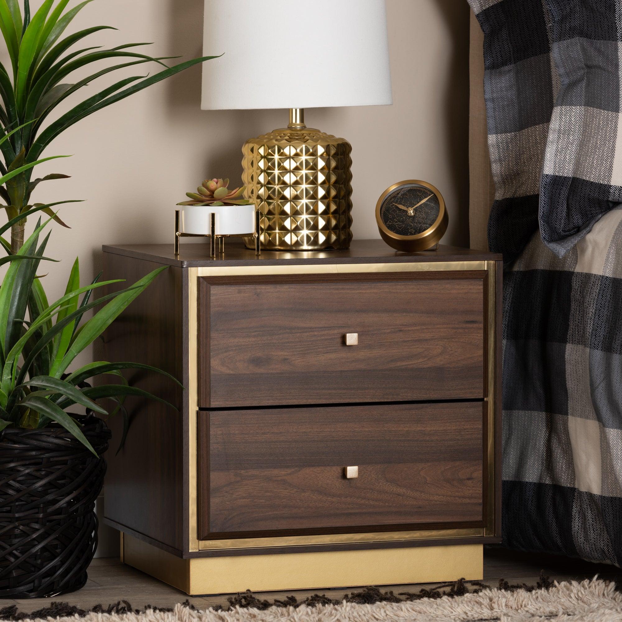 Cormac Mid-Century Modern Transitional Finished Wood and Metal 2-Drawer Nightstand