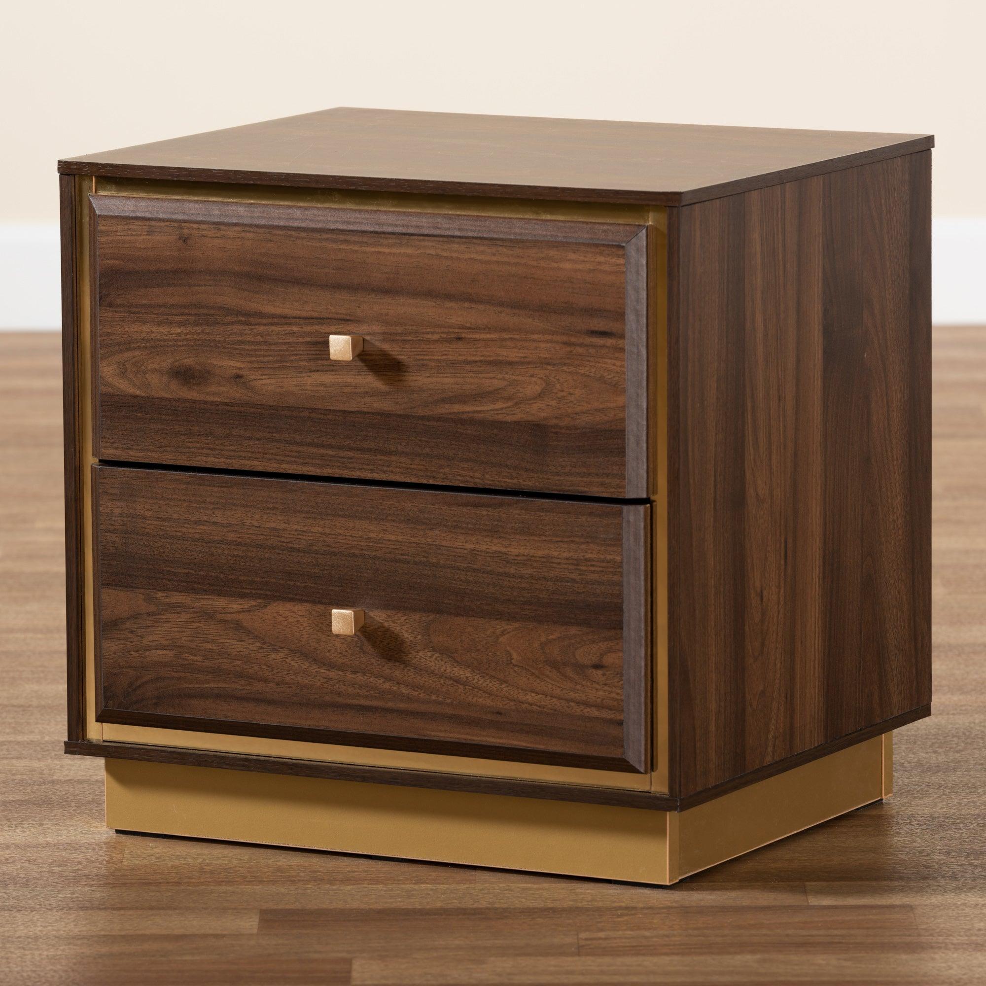 Cormac Mid-Century Modern Transitional Finished Wood and Metal 2-Drawer Nightstand