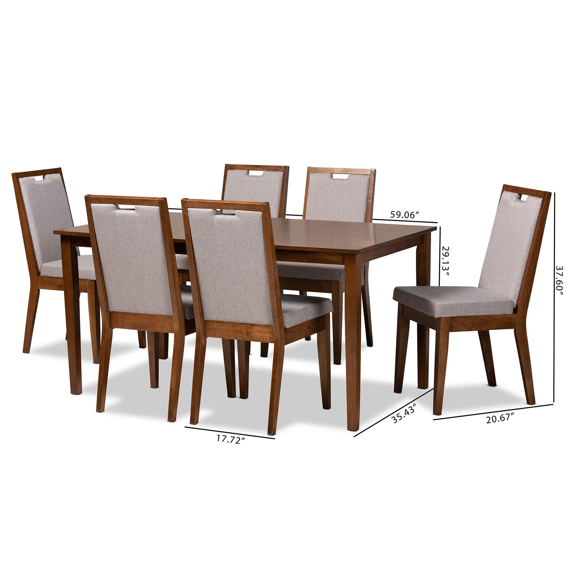 Rosa Modern and Contemporary Fabric Upholstered and Finished Wood 7-Piece Dining Set