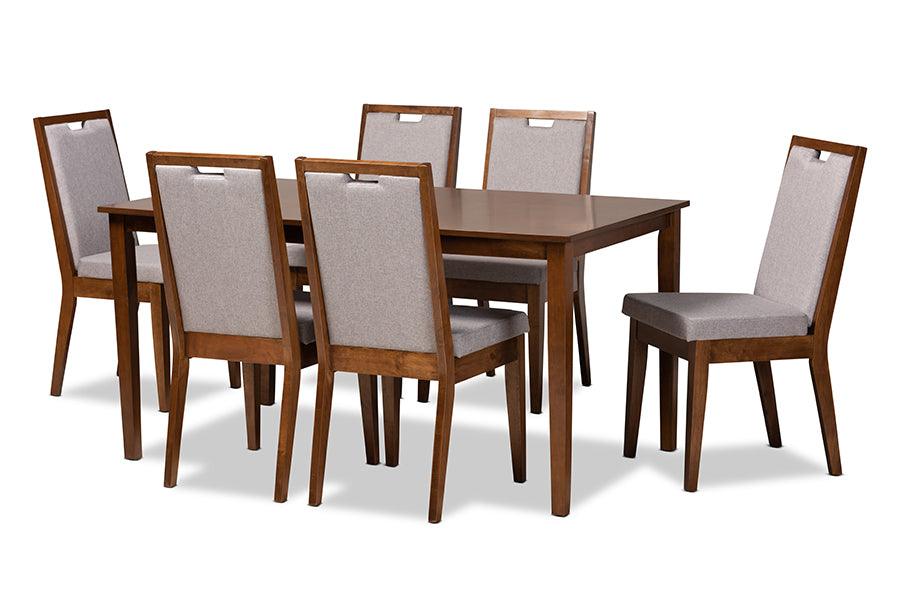 Rosa Modern and Contemporary Fabric Upholstered and Finished Wood 7-Piece Dining Set