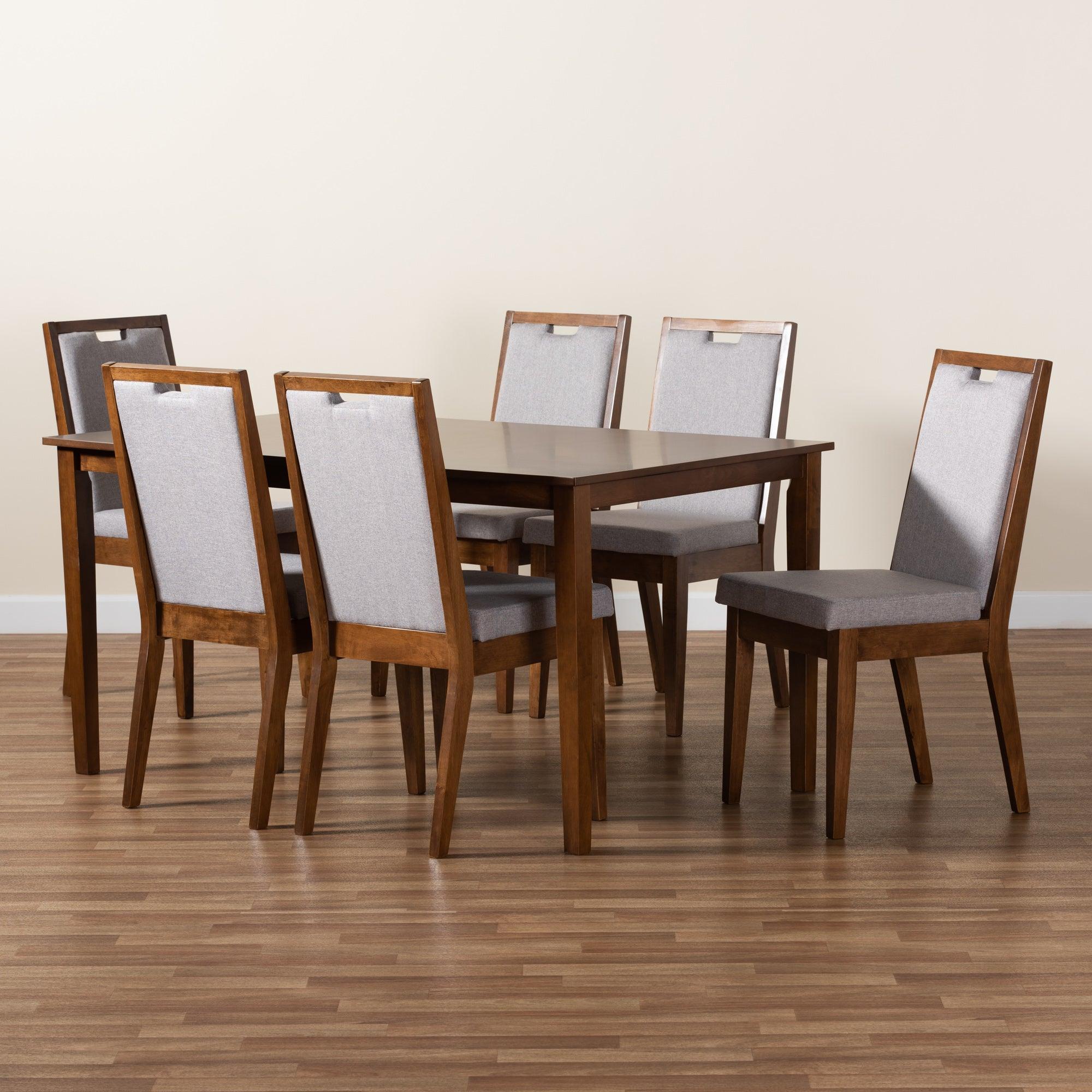 Rosa Modern and Contemporary Fabric Upholstered and Finished Wood 7-Piece Dining Set