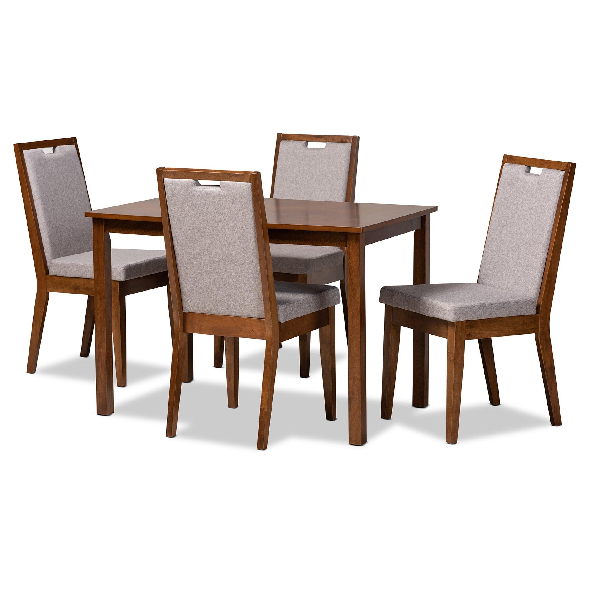 Rosa Modern and Contemporary Fabric Upholstered and Finished Wood 5-Piece Dining Set