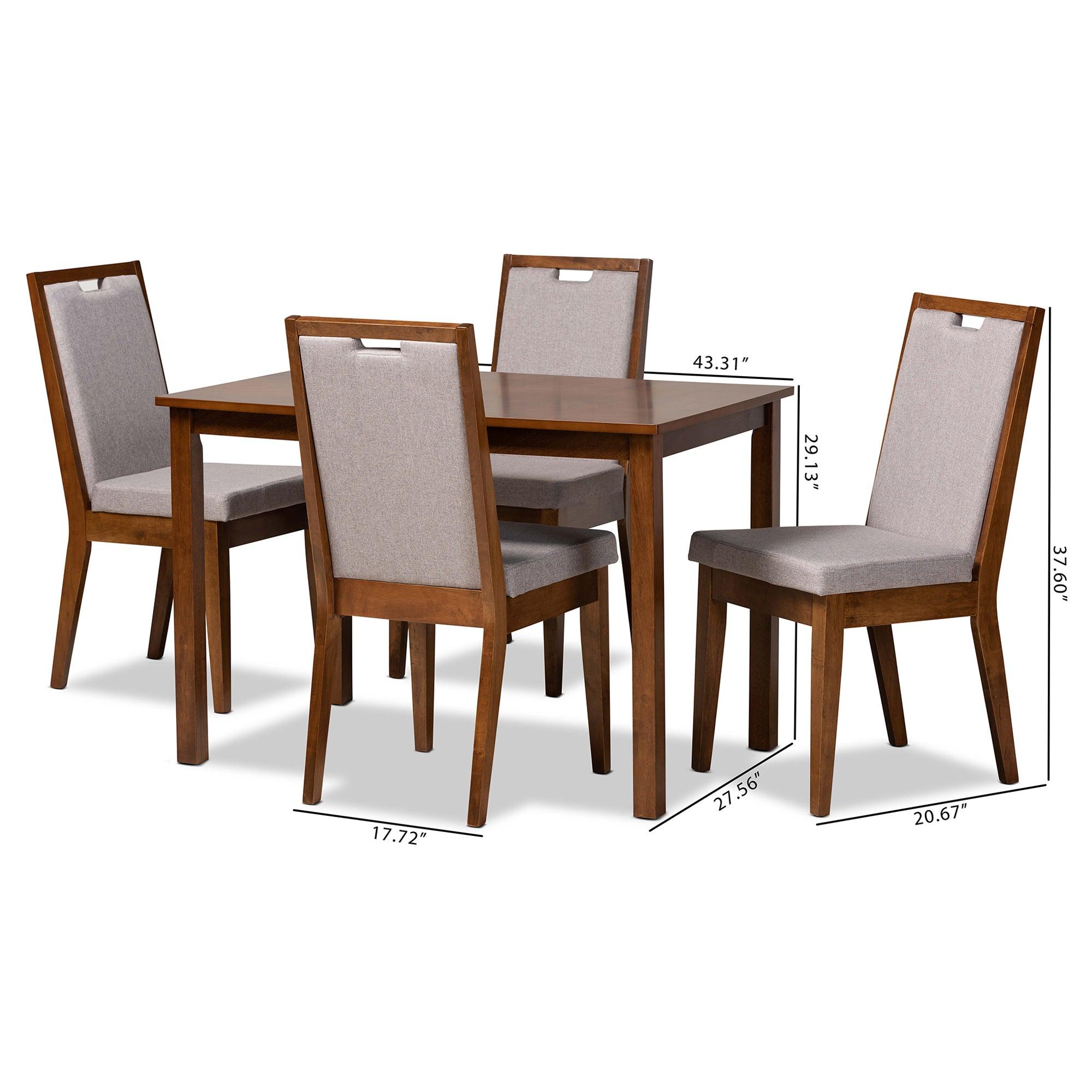 Rosa Modern and Contemporary Fabric Upholstered and Finished Wood 5-Piece Dining Set