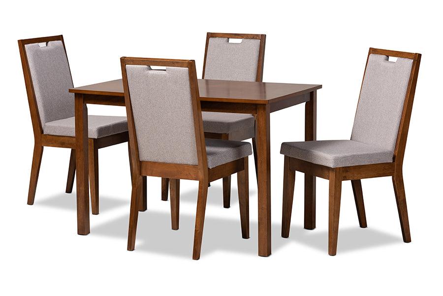 Rosa Modern and Contemporary Fabric Upholstered and Finished Wood 5-Piece Dining Set