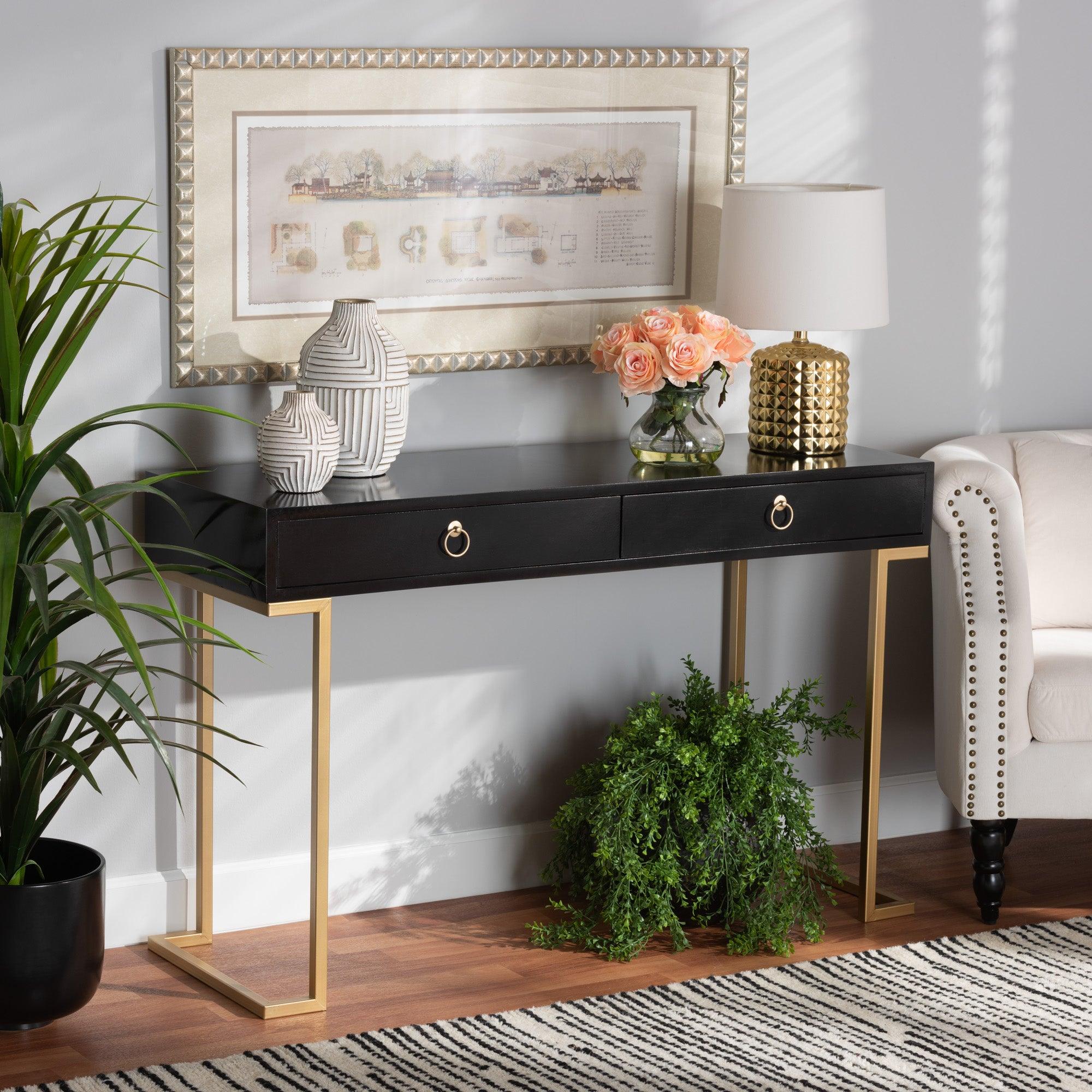 Beagan Modern and Contemporary Finished Wood and Metal 2-Drawer Console Table