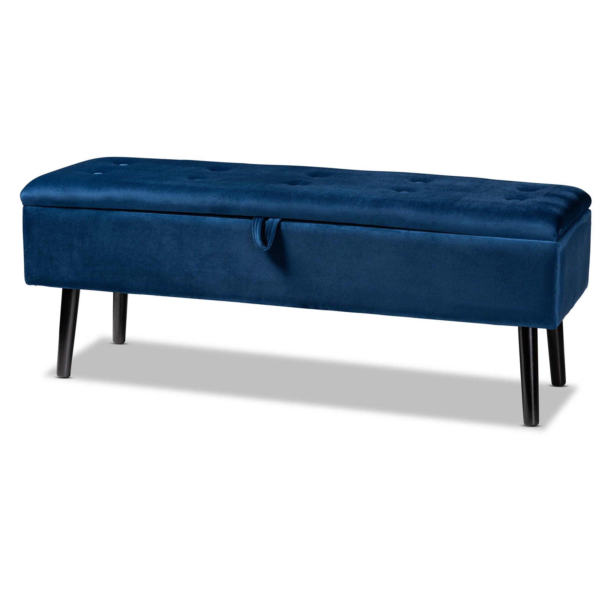 Caine Modern and Contemporary Velvet Fabric Upholstered and Finished Wood Storage Bench