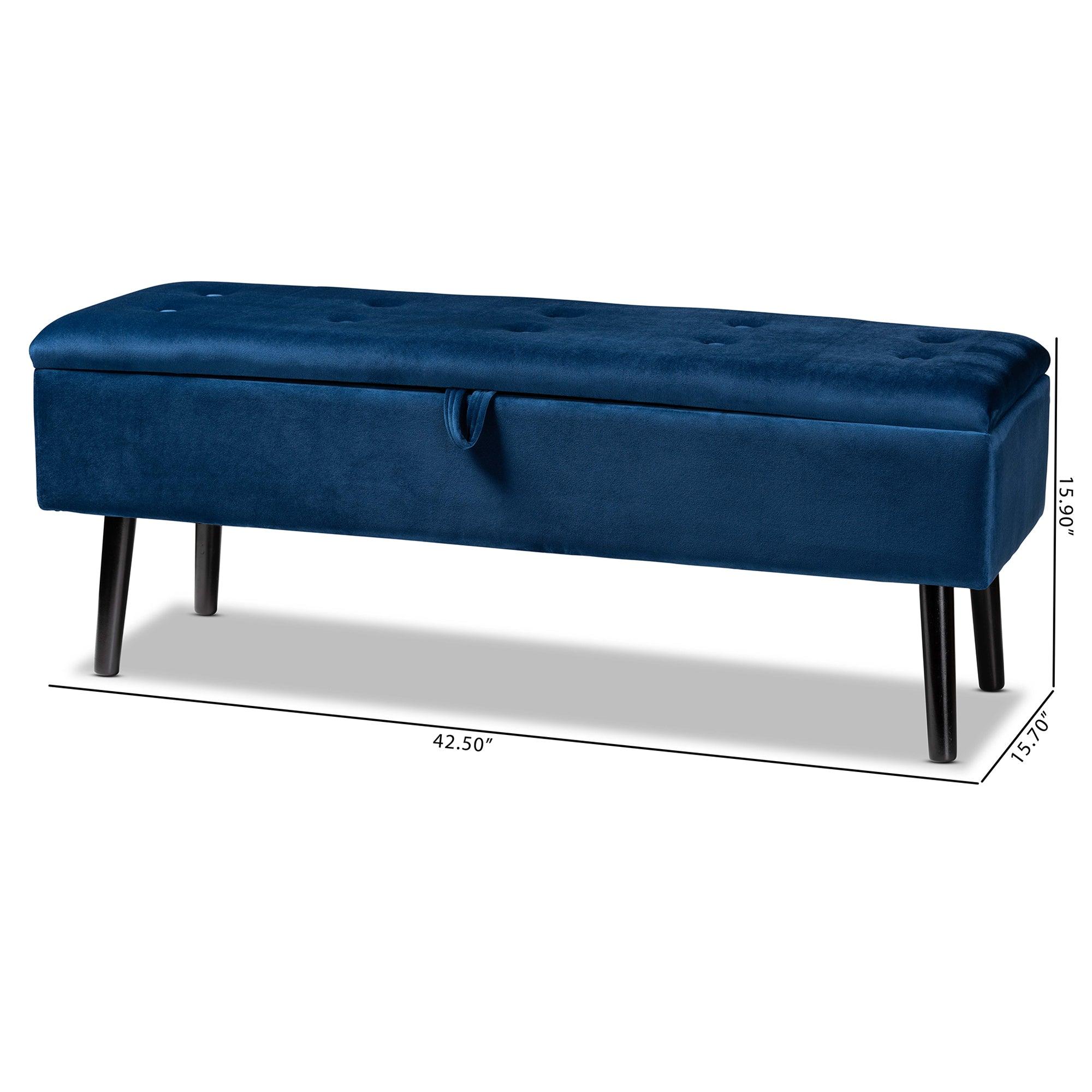 Caine Modern and Contemporary Velvet Fabric Upholstered and Finished Wood Storage Bench