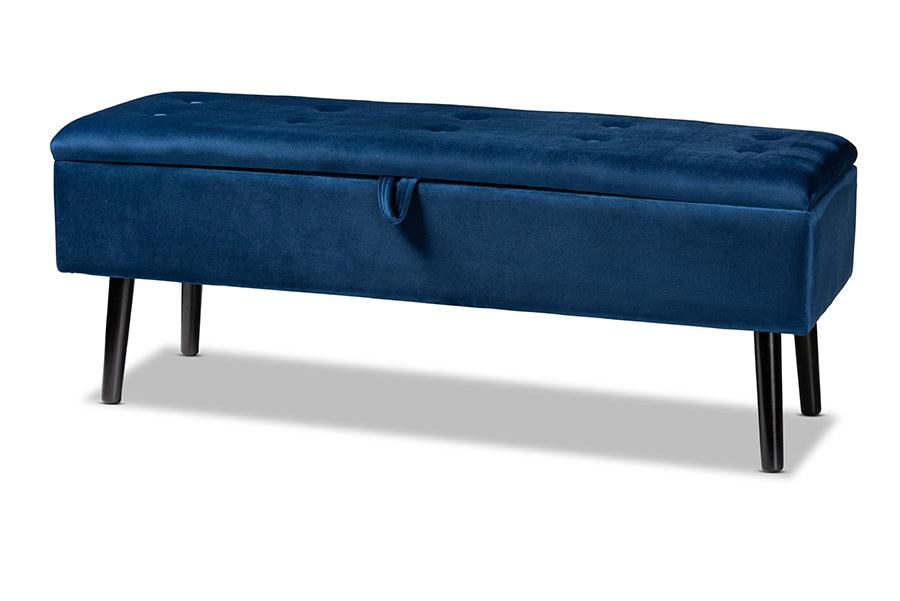 Caine Modern and Contemporary Velvet Fabric Upholstered and Finished Wood Storage Bench