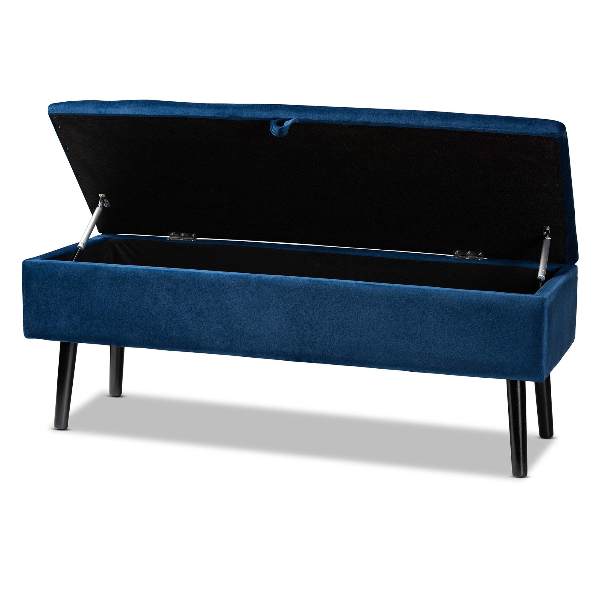 Caine Modern and Contemporary Velvet Fabric Upholstered and Finished Wood Storage Bench