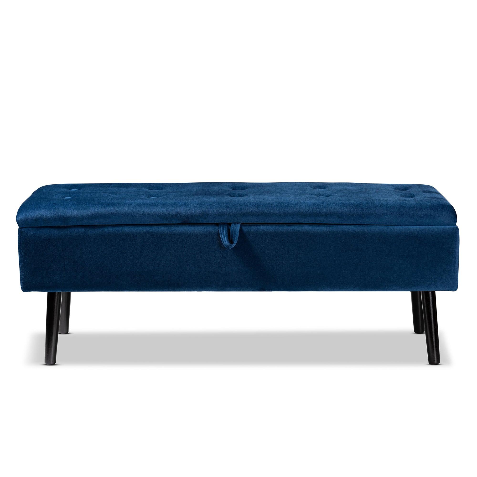 Caine Modern and Contemporary Velvet Fabric Upholstered and Finished Wood Storage Bench