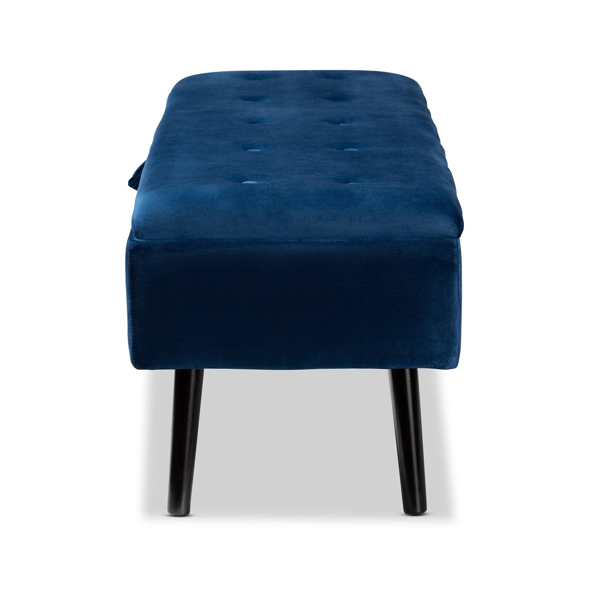 Caine Modern and Contemporary Velvet Fabric Upholstered and Finished Wood Storage Bench