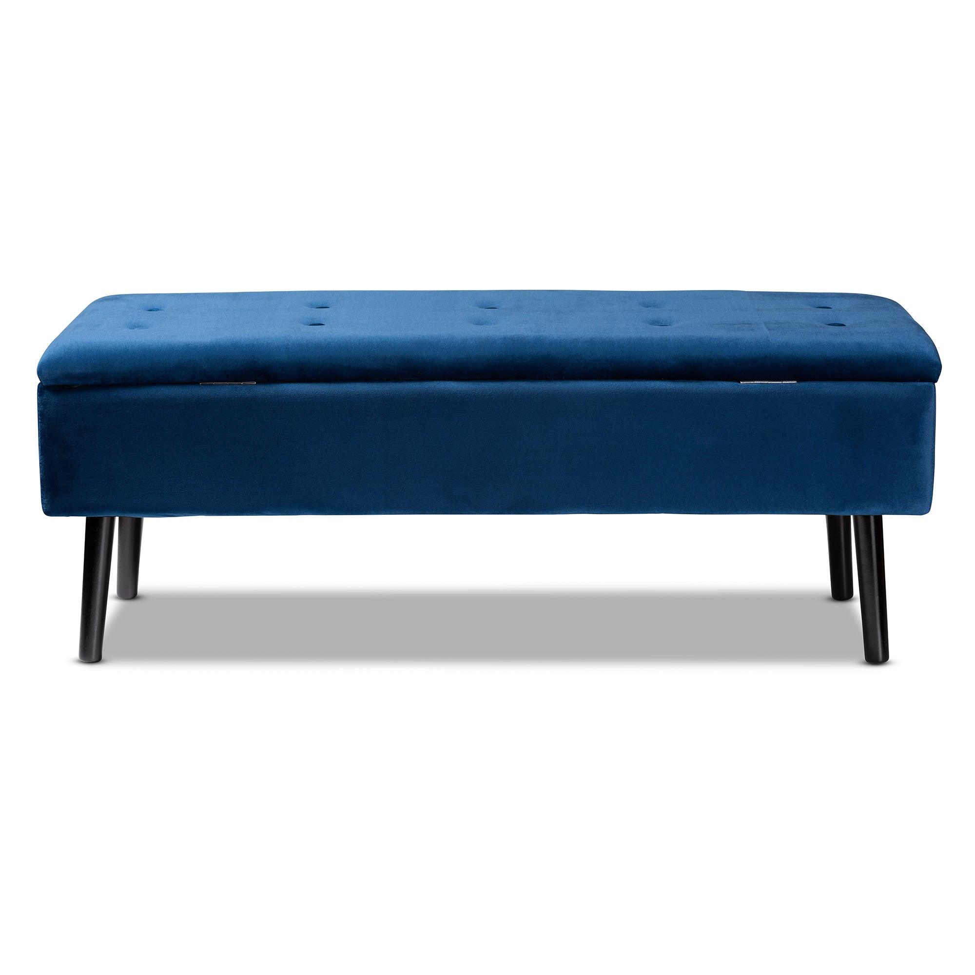 Caine Modern and Contemporary Velvet Fabric Upholstered and Finished Wood Storage Bench