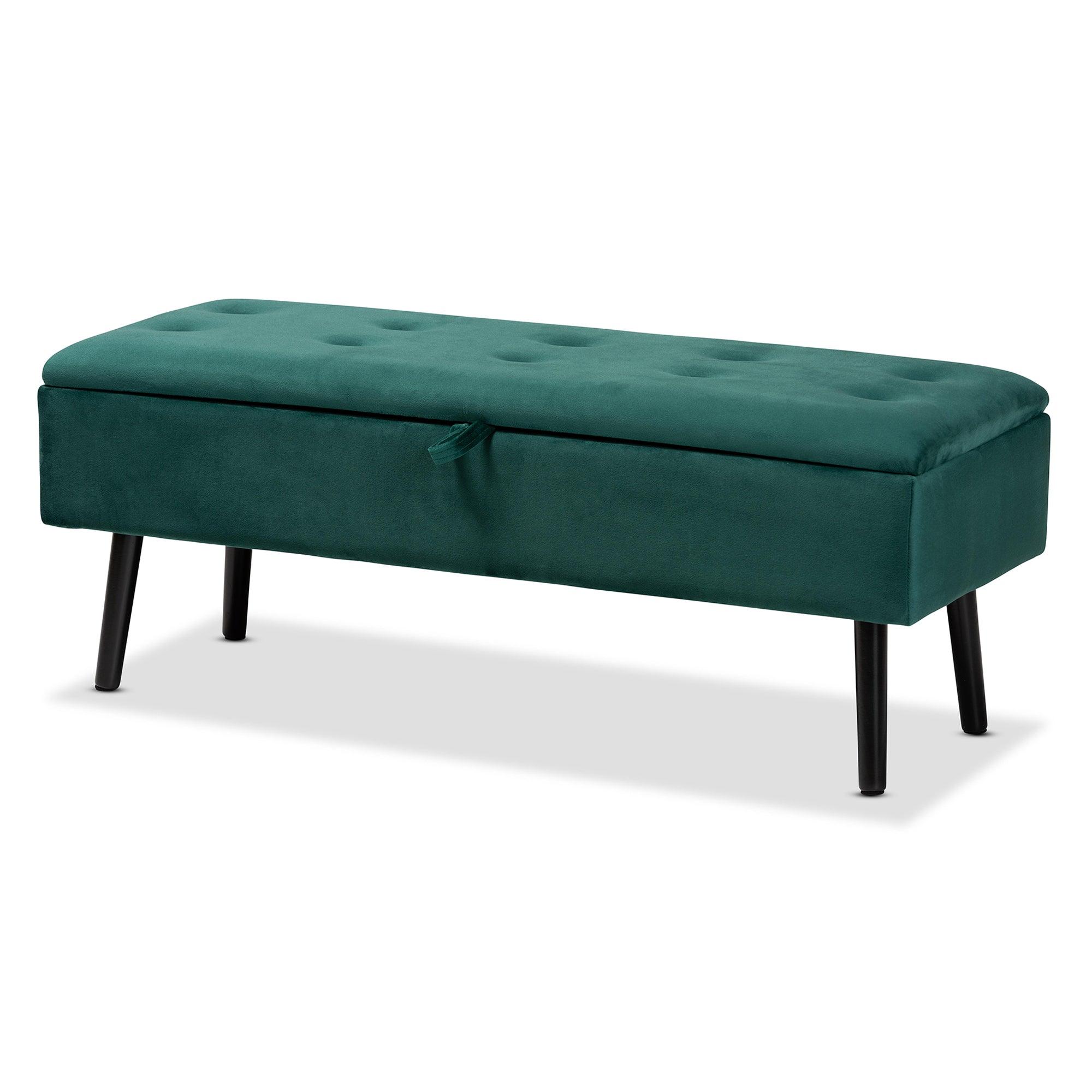 Caine Modern and Contemporary Velvet Fabric Upholstered and Finished Wood Storage Bench