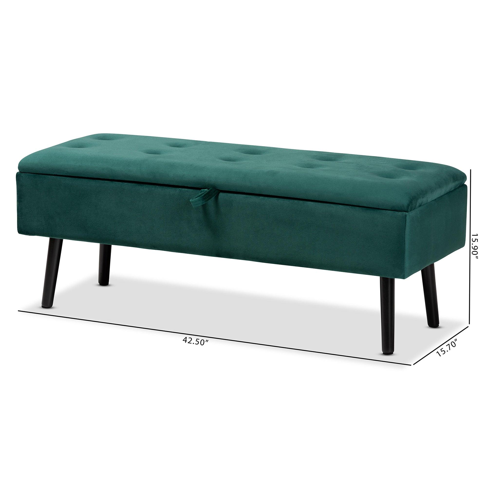 Caine Modern and Contemporary Velvet Fabric Upholstered and Finished Wood Storage Bench