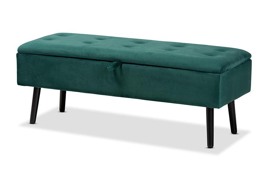 Caine Modern and Contemporary Velvet Fabric Upholstered and Finished Wood Storage Bench