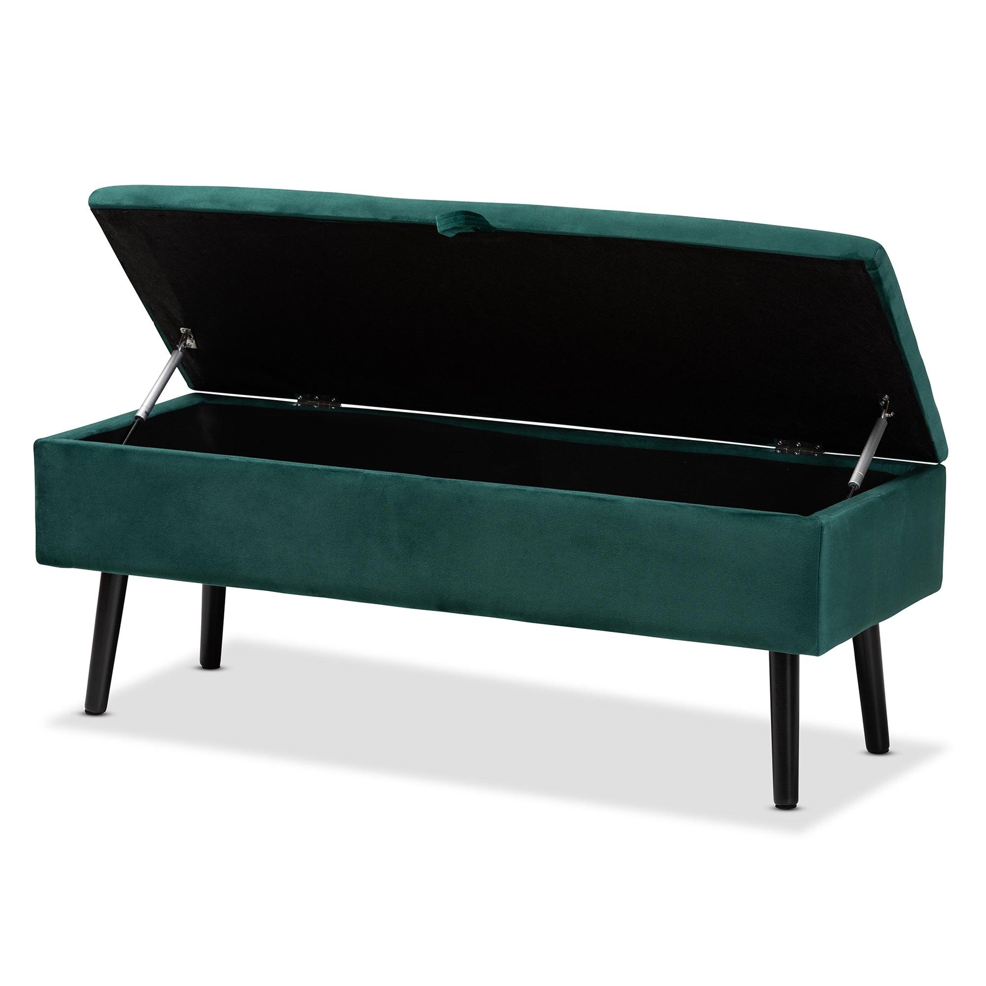 Caine Modern and Contemporary Velvet Fabric Upholstered and Finished Wood Storage Bench