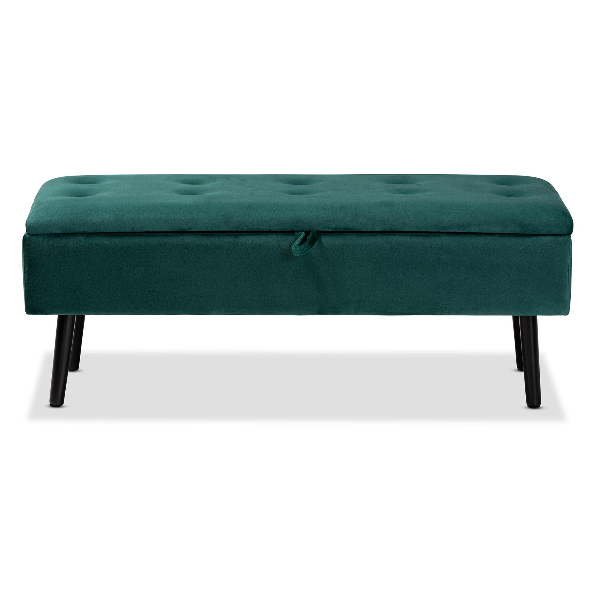 Caine Modern and Contemporary Velvet Fabric Upholstered and Finished Wood Storage Bench