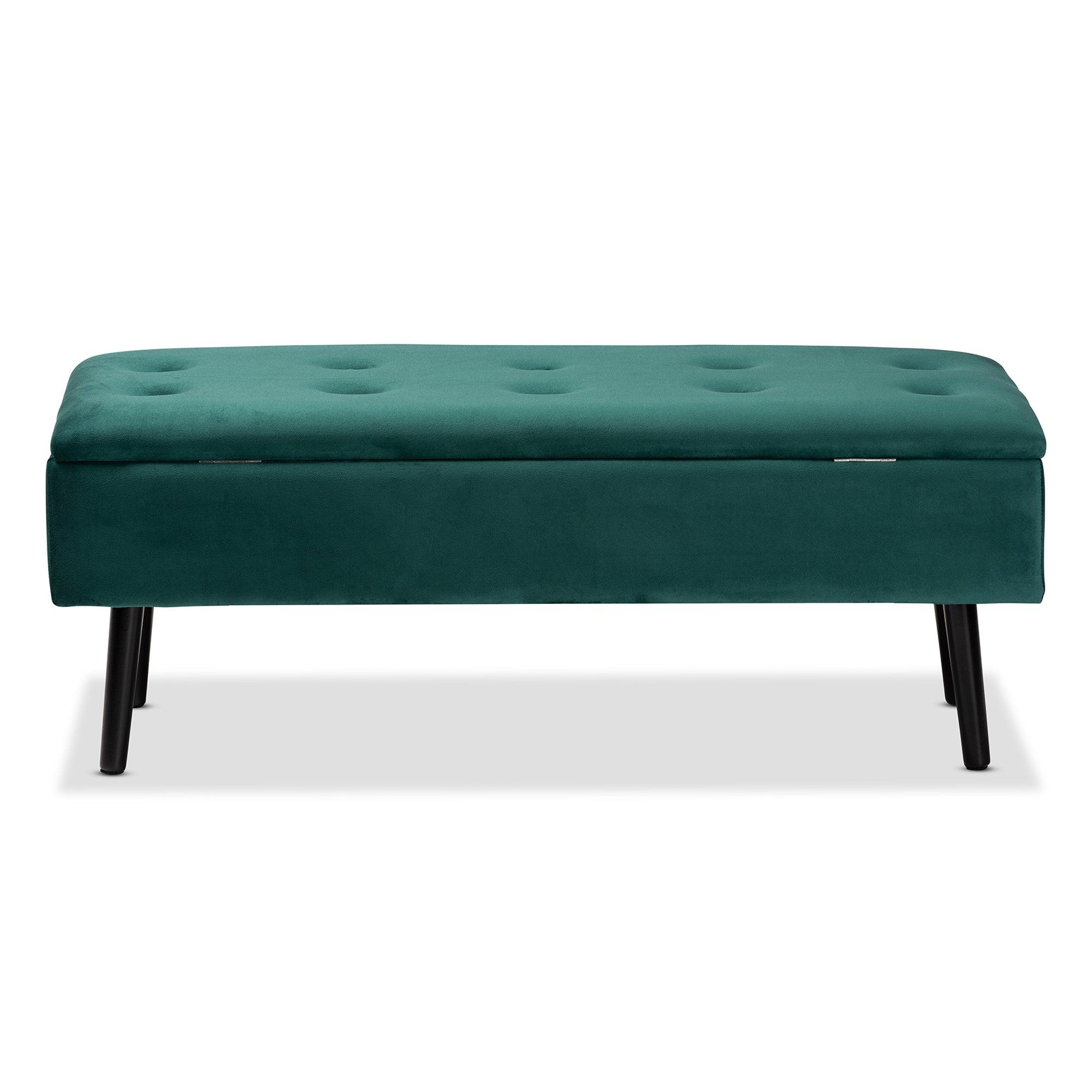 Caine Modern and Contemporary Velvet Fabric Upholstered and Finished Wood Storage Bench