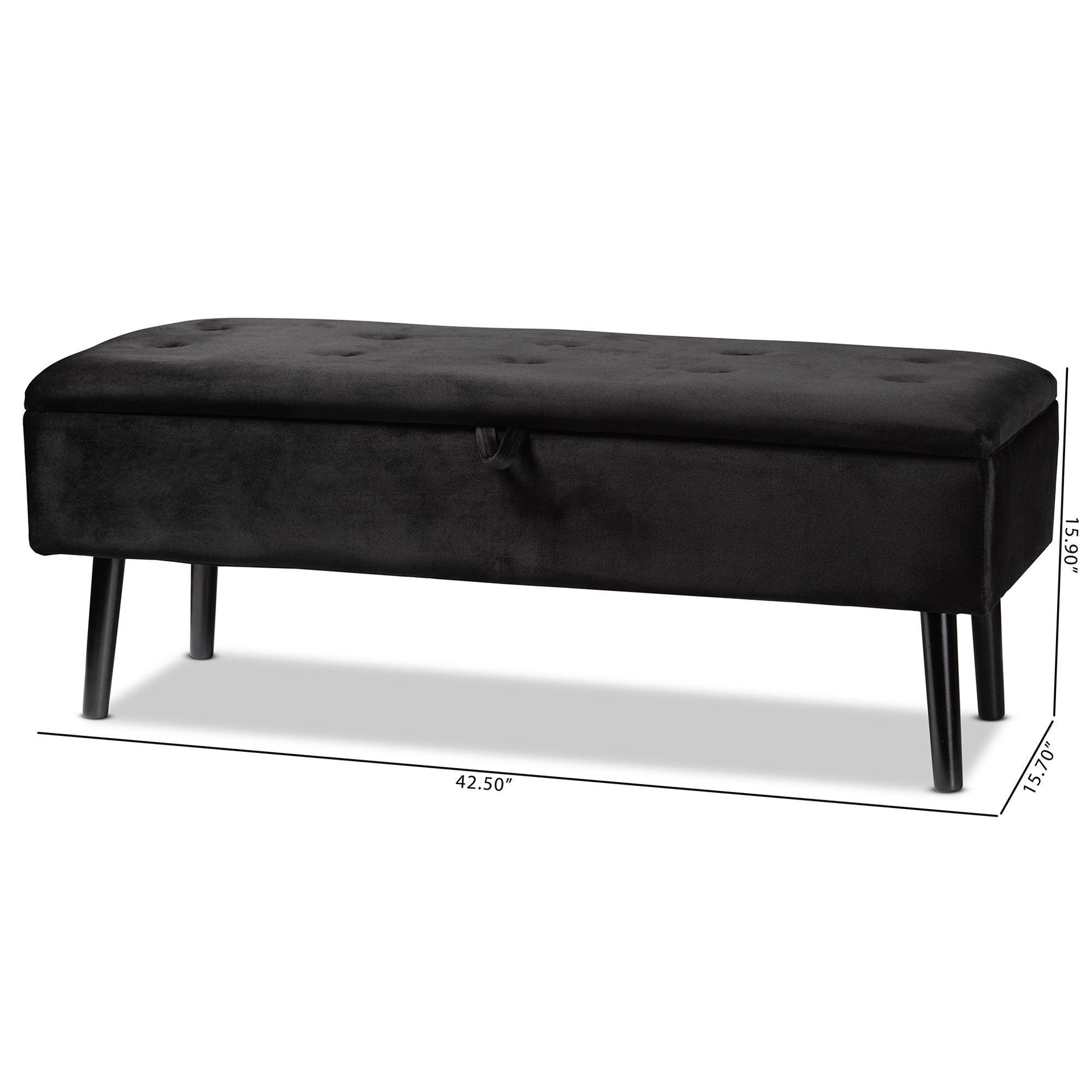 Caine Modern and Contemporary Velvet Fabric Upholstered and Finished Wood Storage Bench