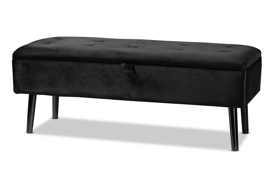 Caine Modern and Contemporary Velvet Fabric Upholstered and Finished Wood Storage Bench