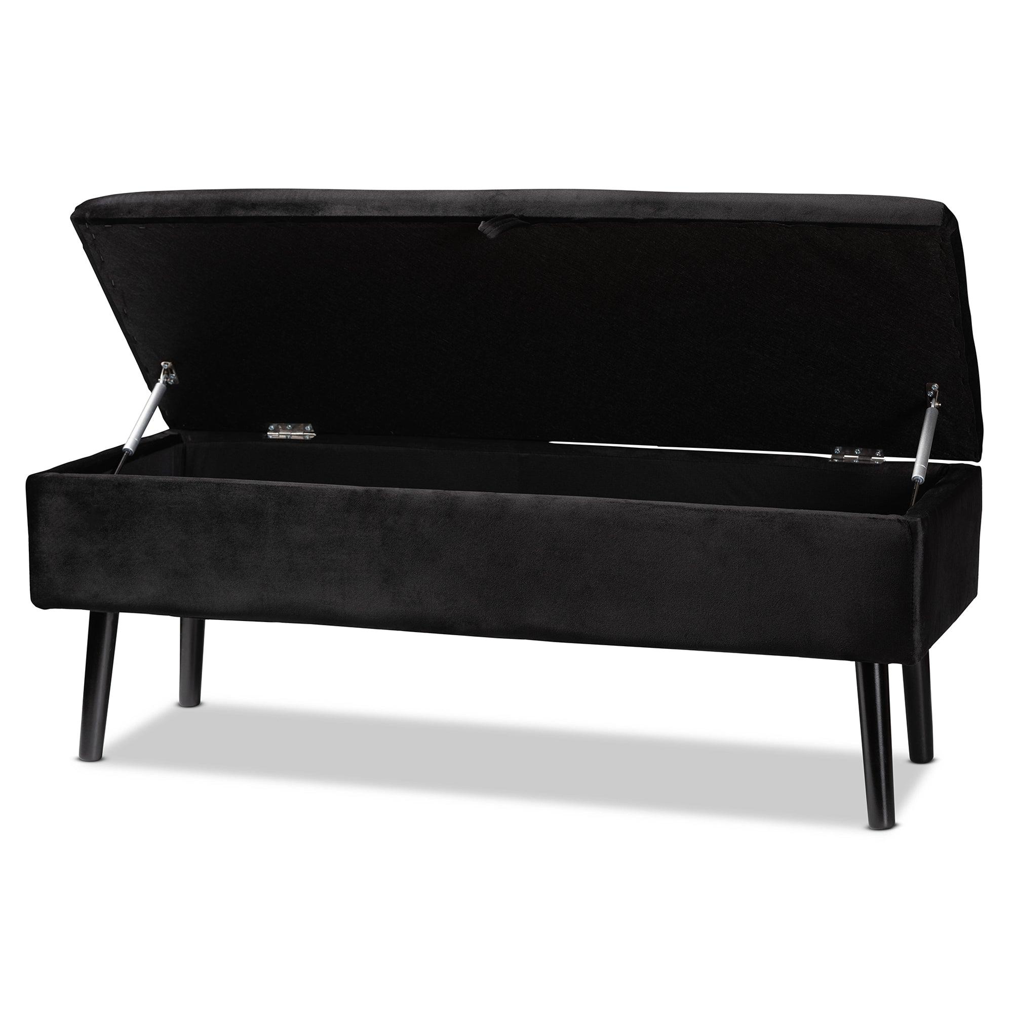 Caine Modern and Contemporary Velvet Fabric Upholstered and Finished Wood Storage Bench