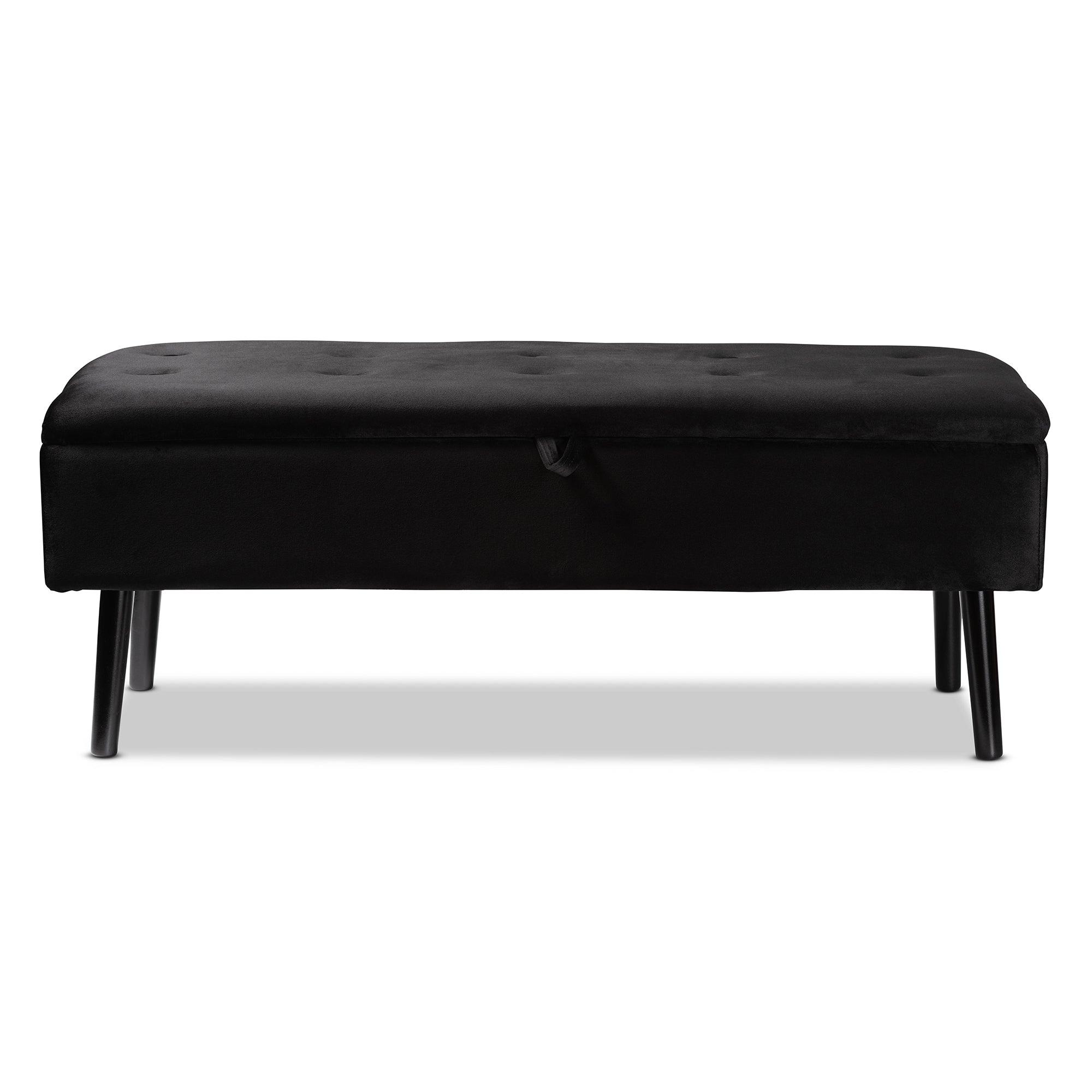 Caine Modern and Contemporary Velvet Fabric Upholstered and Finished Wood Storage Bench