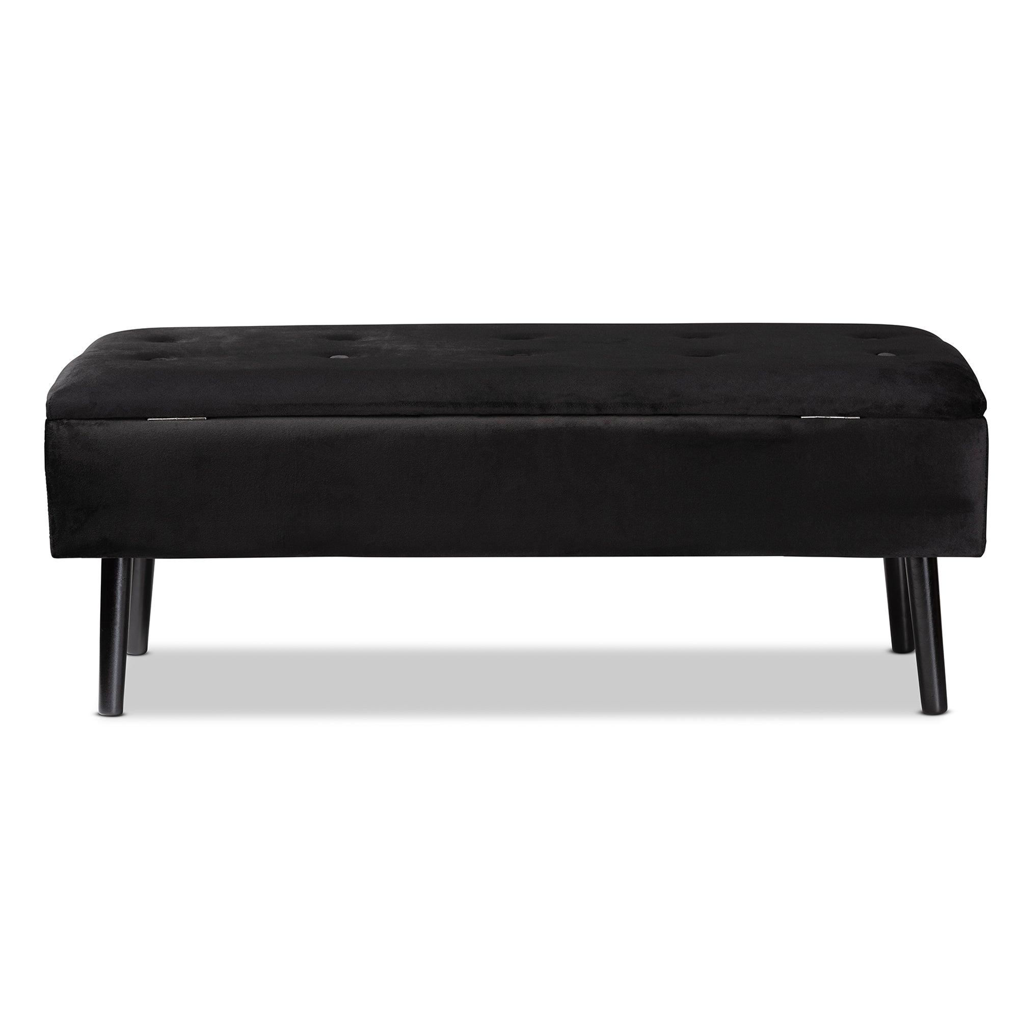 Caine Modern and Contemporary Velvet Fabric Upholstered and Finished Wood Storage Bench