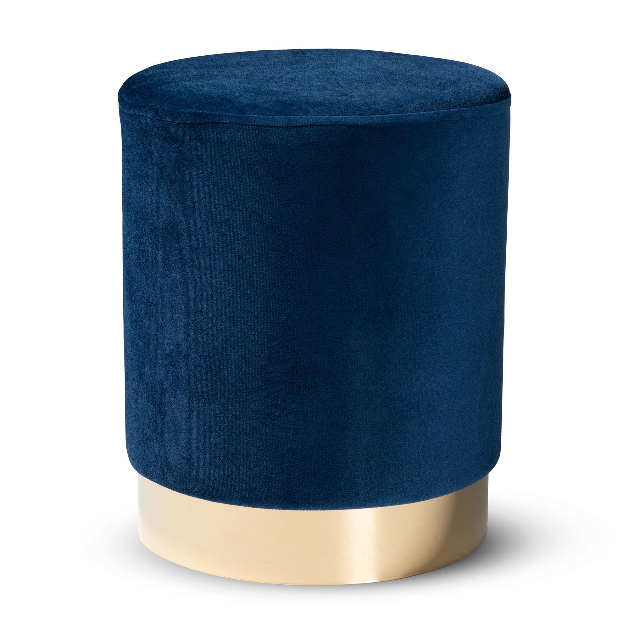 Chaela Contemporary Glam and Luxe Velvet Fabric Upholstered and Finished Metal Ottoman