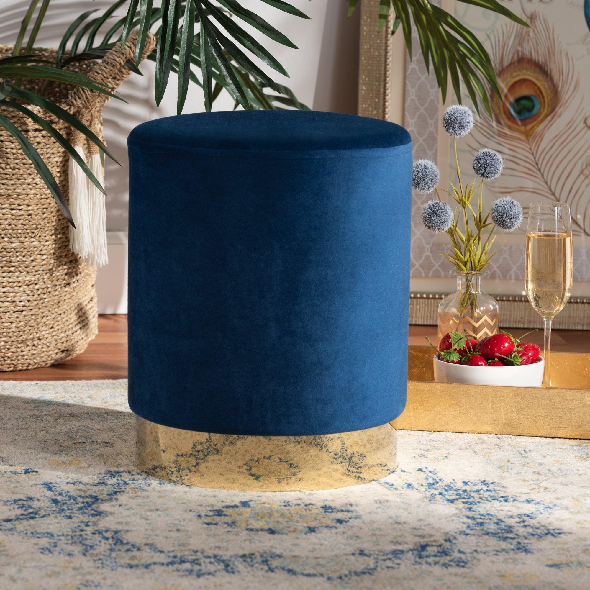 Chaela Contemporary Glam and Luxe Velvet Fabric Upholstered and Finished Metal Ottoman