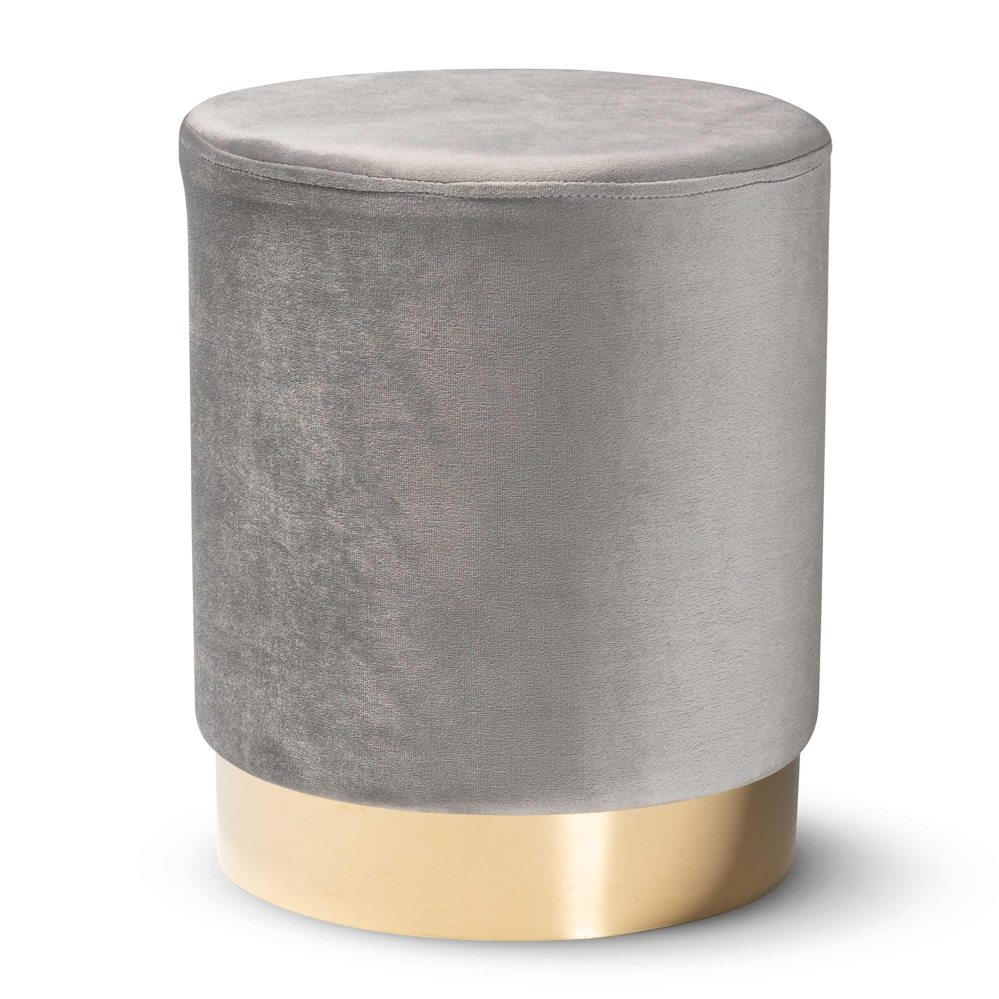 Chaela Contemporary Glam and Luxe Velvet Fabric Upholstered and Finished Metal Ottoman