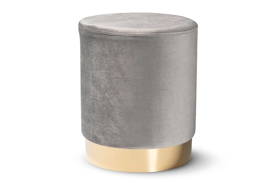 Chaela Contemporary Glam and Luxe Velvet Fabric Upholstered and Finished Metal Ottoman