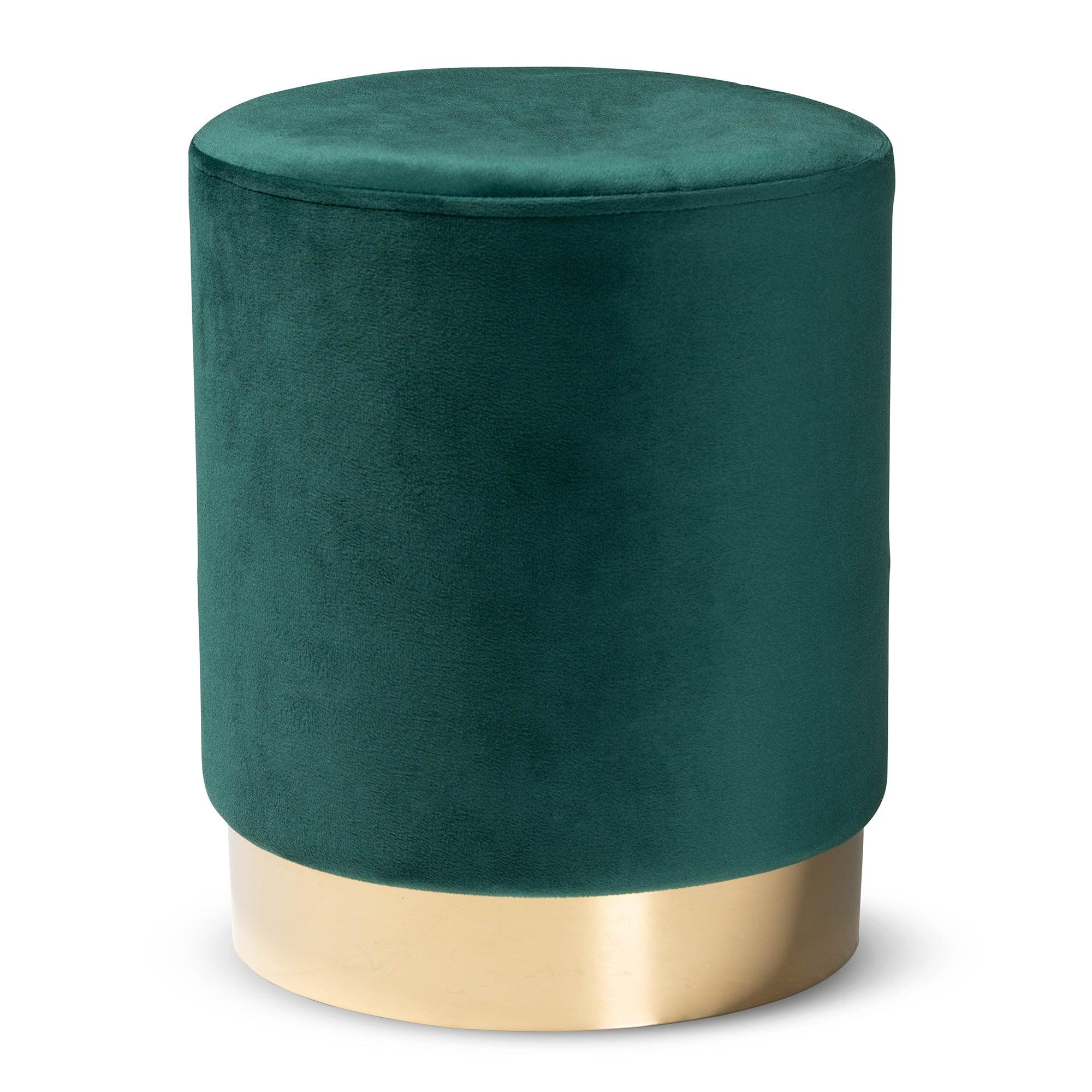 Chaela Contemporary Glam and Luxe Velvet Fabric Upholstered and Finished Metal Ottoman