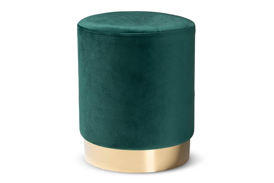 Chaela Contemporary Glam and Luxe Velvet Fabric Upholstered and Finished Metal Ottoman