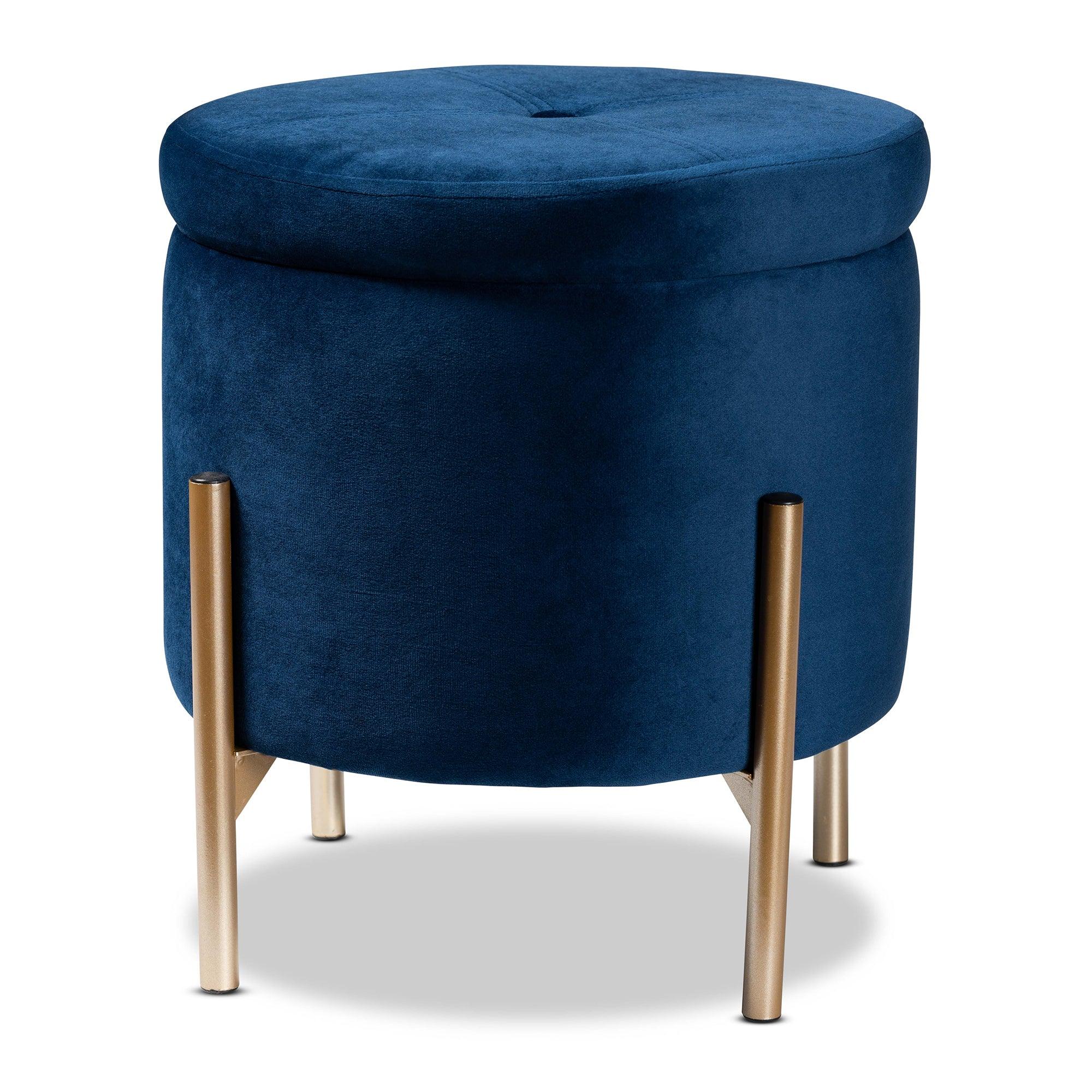 Malina Contemporary Glam and Luxe Velvet Fabric Upholstered and Finished Metal Storage Ottoman