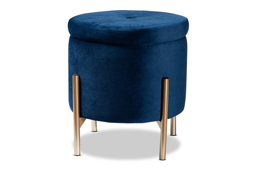 Malina Contemporary Glam and Luxe Velvet Fabric Upholstered and Finished Metal Storage Ottoman