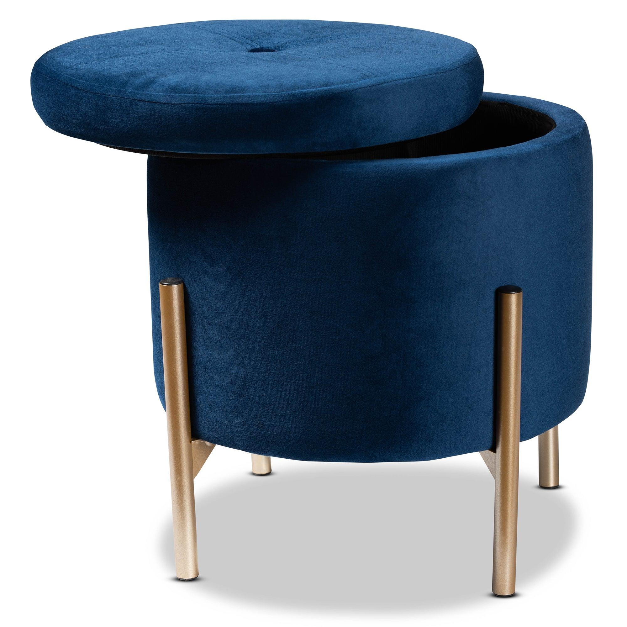 Malina Contemporary Glam and Luxe Velvet Fabric Upholstered and Finished Metal Storage Ottoman